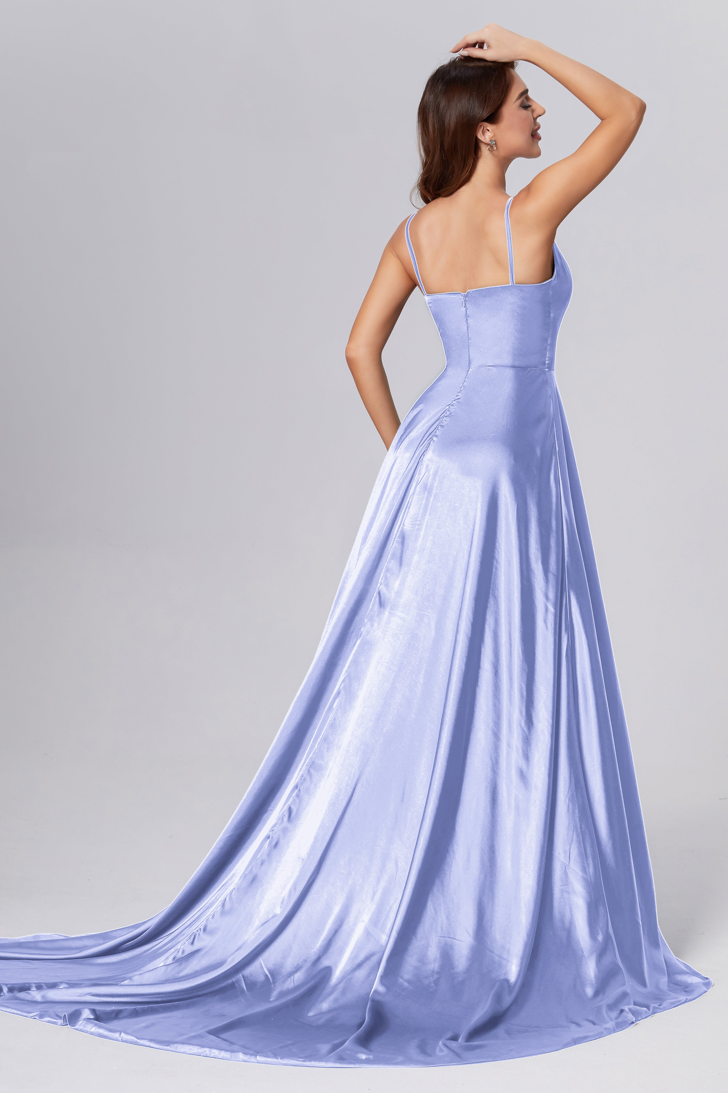 Spaghetti Straps Split Prom Dresses with Trailing