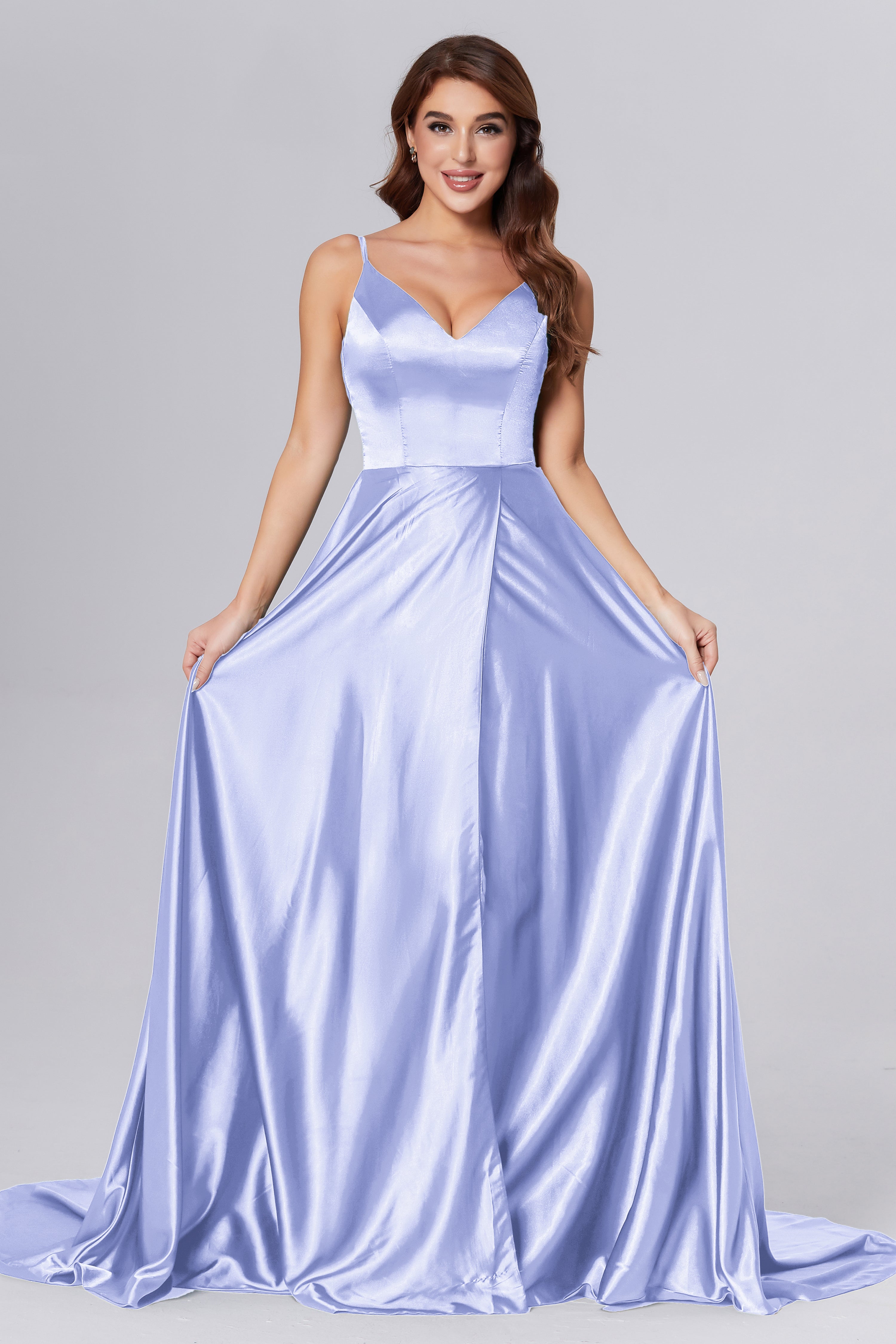 Spaghetti Straps Split Prom Dresses with Trailing