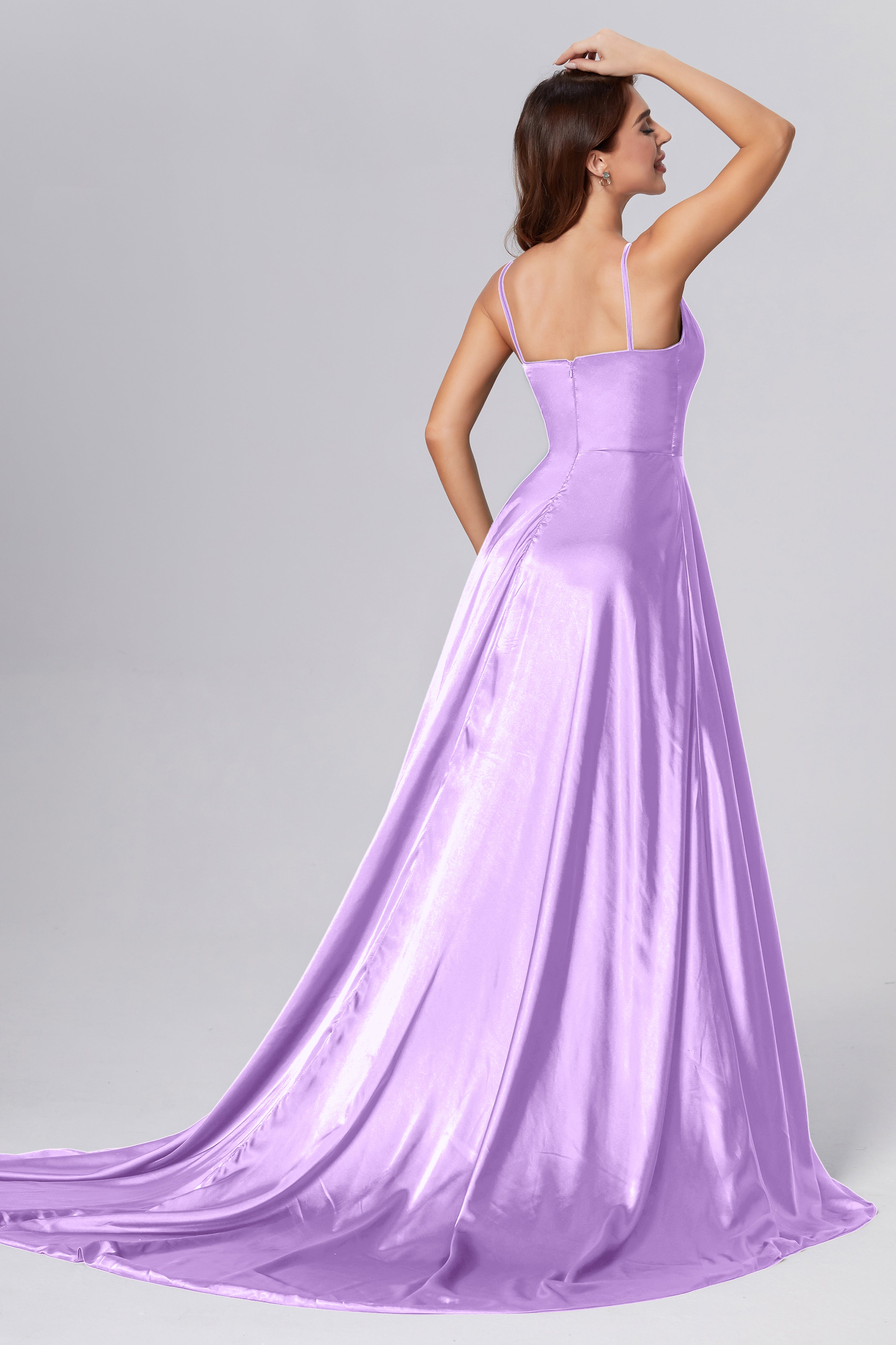 Spaghetti Straps Split Prom Dresses with Trailing