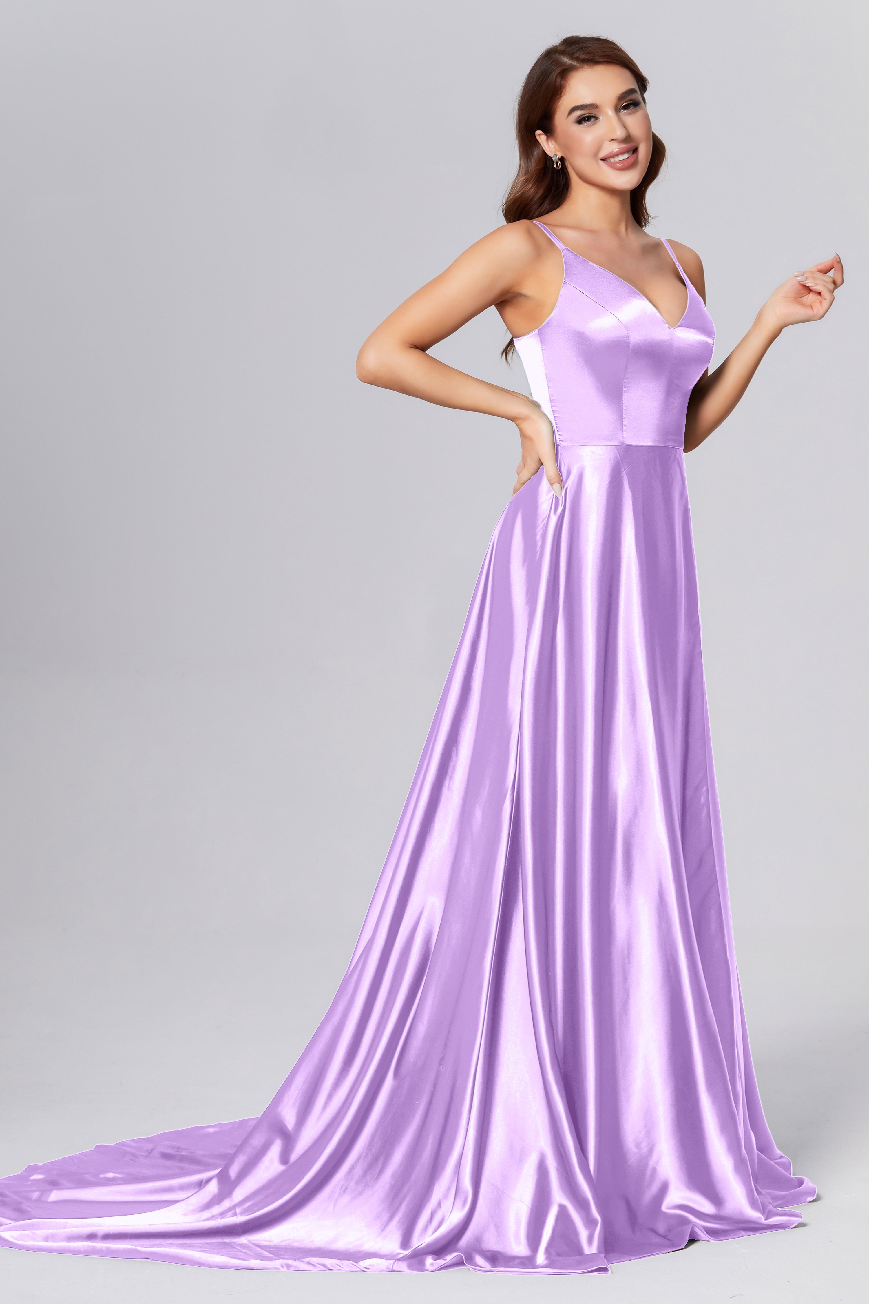 Spaghetti Straps Split Prom Dresses with Trailing