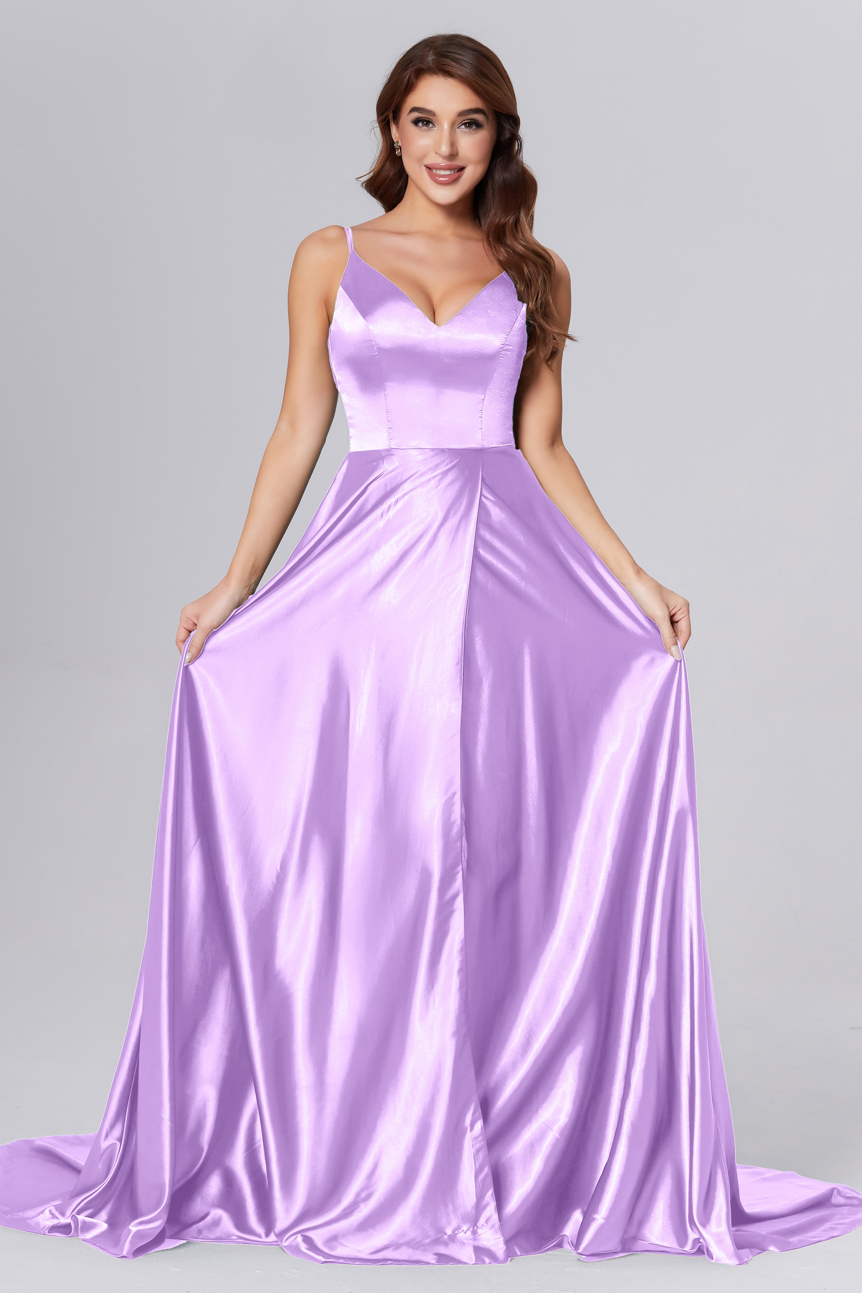 Spaghetti Straps Split Prom Dresses with Trailing