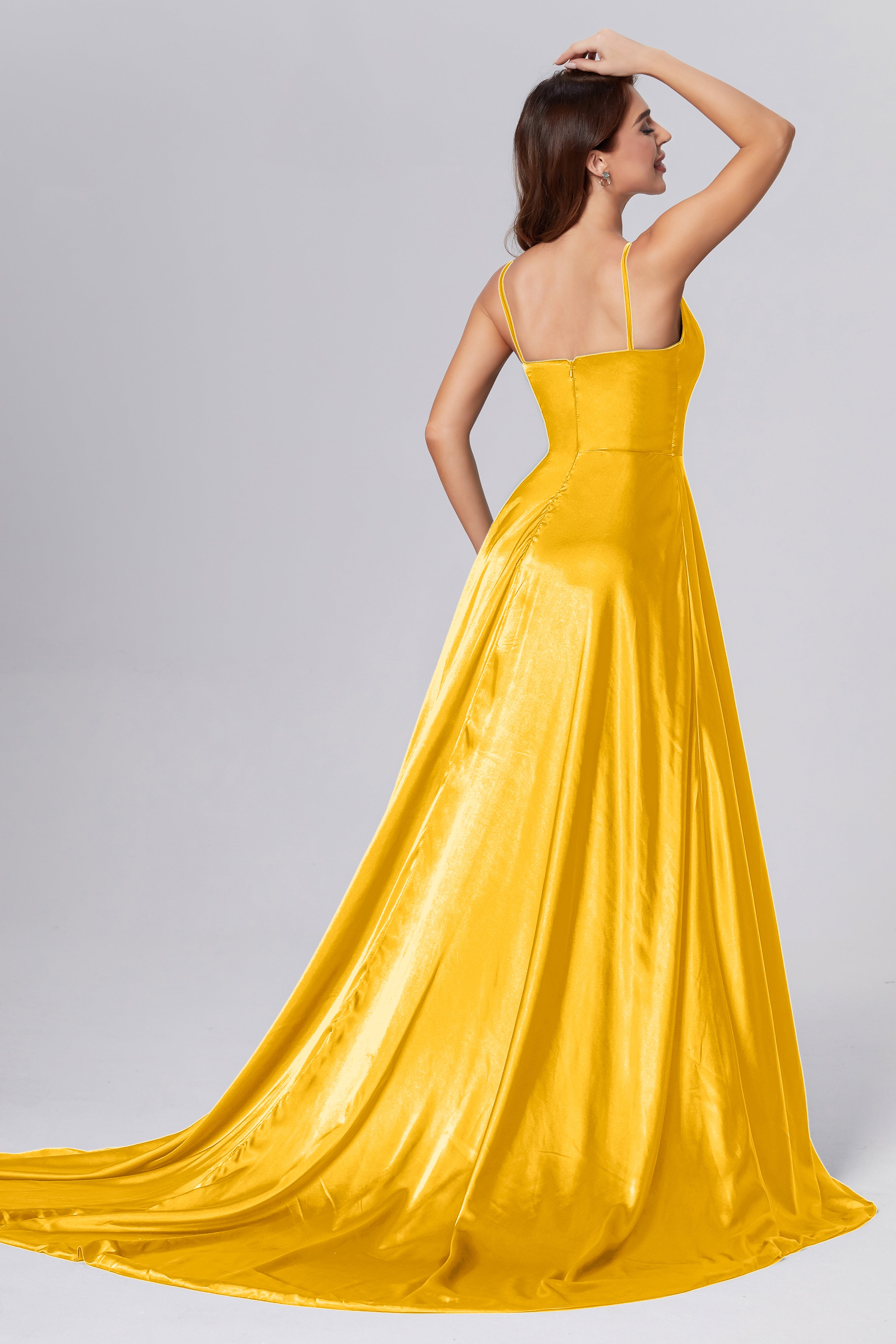 Spaghetti Straps Split Prom Dresses with Trailing