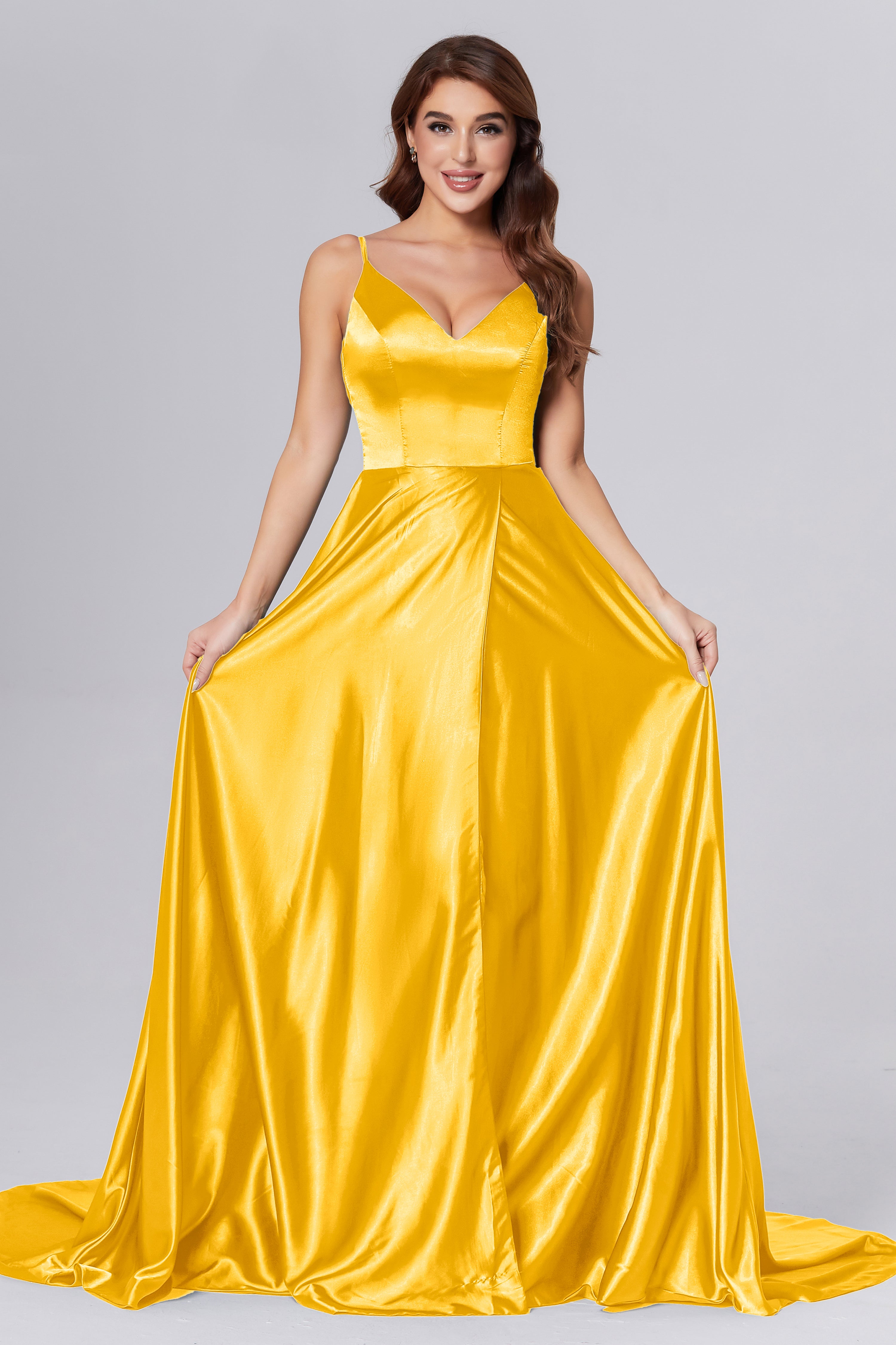 Spaghetti Straps Split Prom Dresses with Trailing