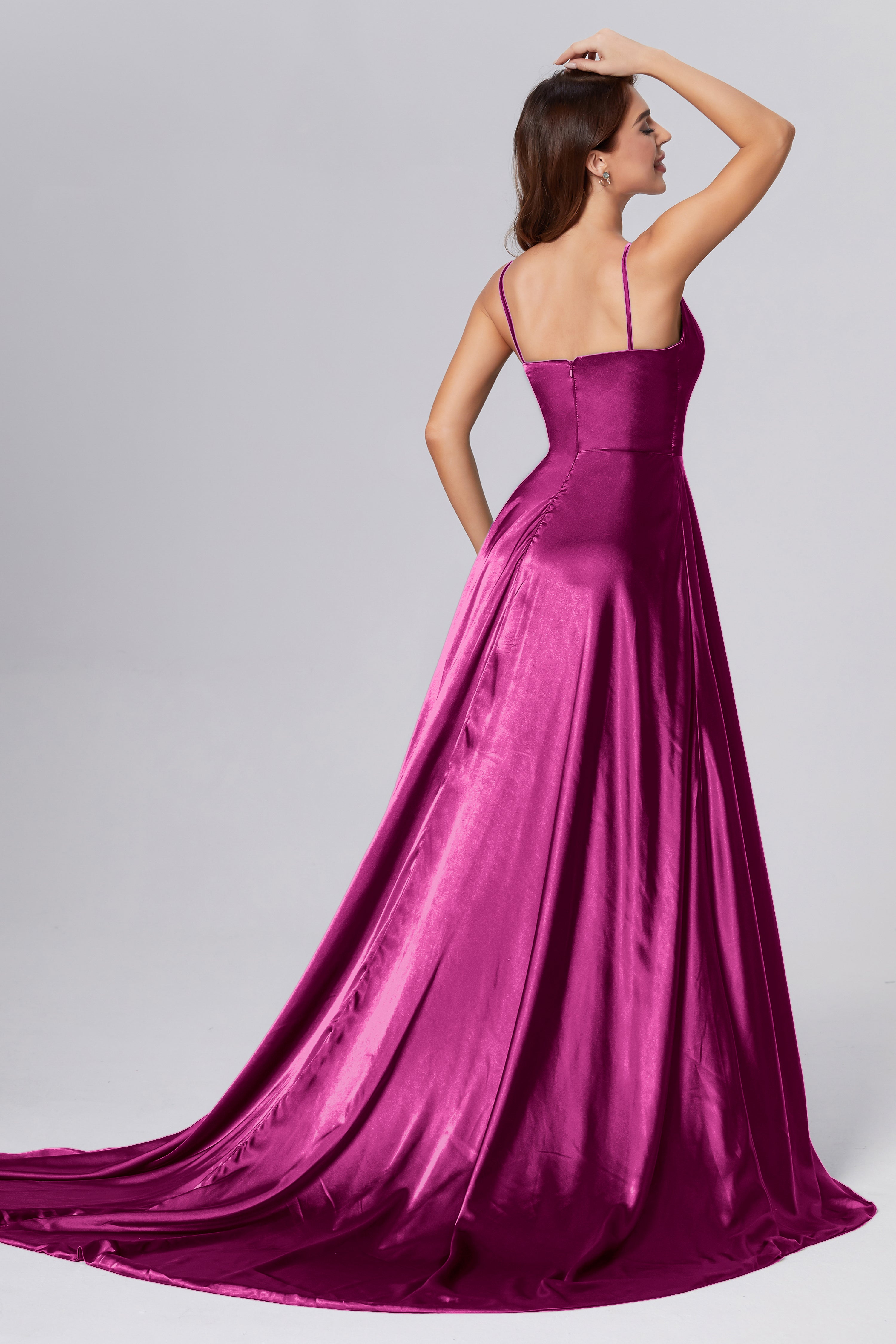 Spaghetti Straps Split Prom Dresses with Trailing