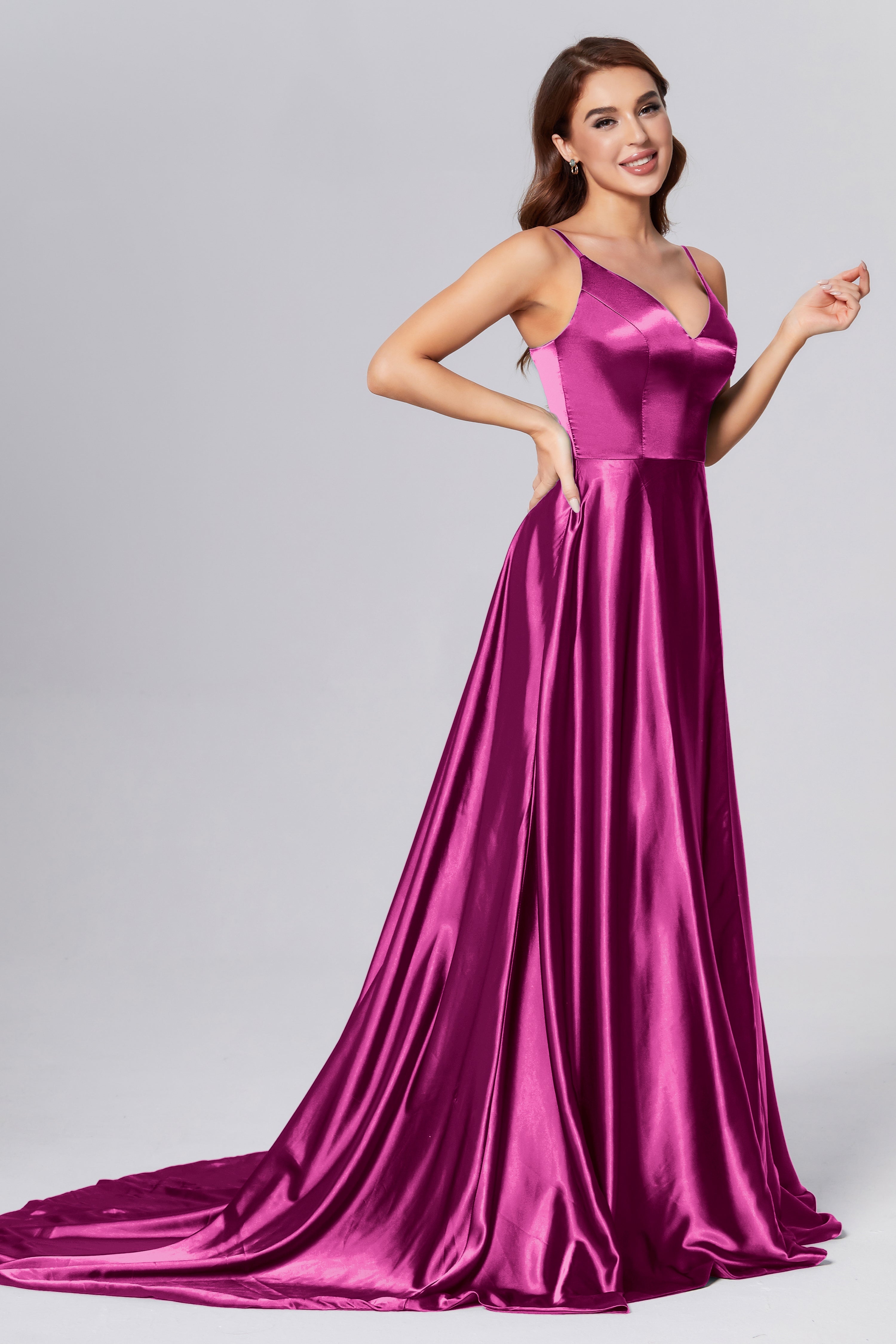 Spaghetti Straps Split Prom Dresses with Trailing