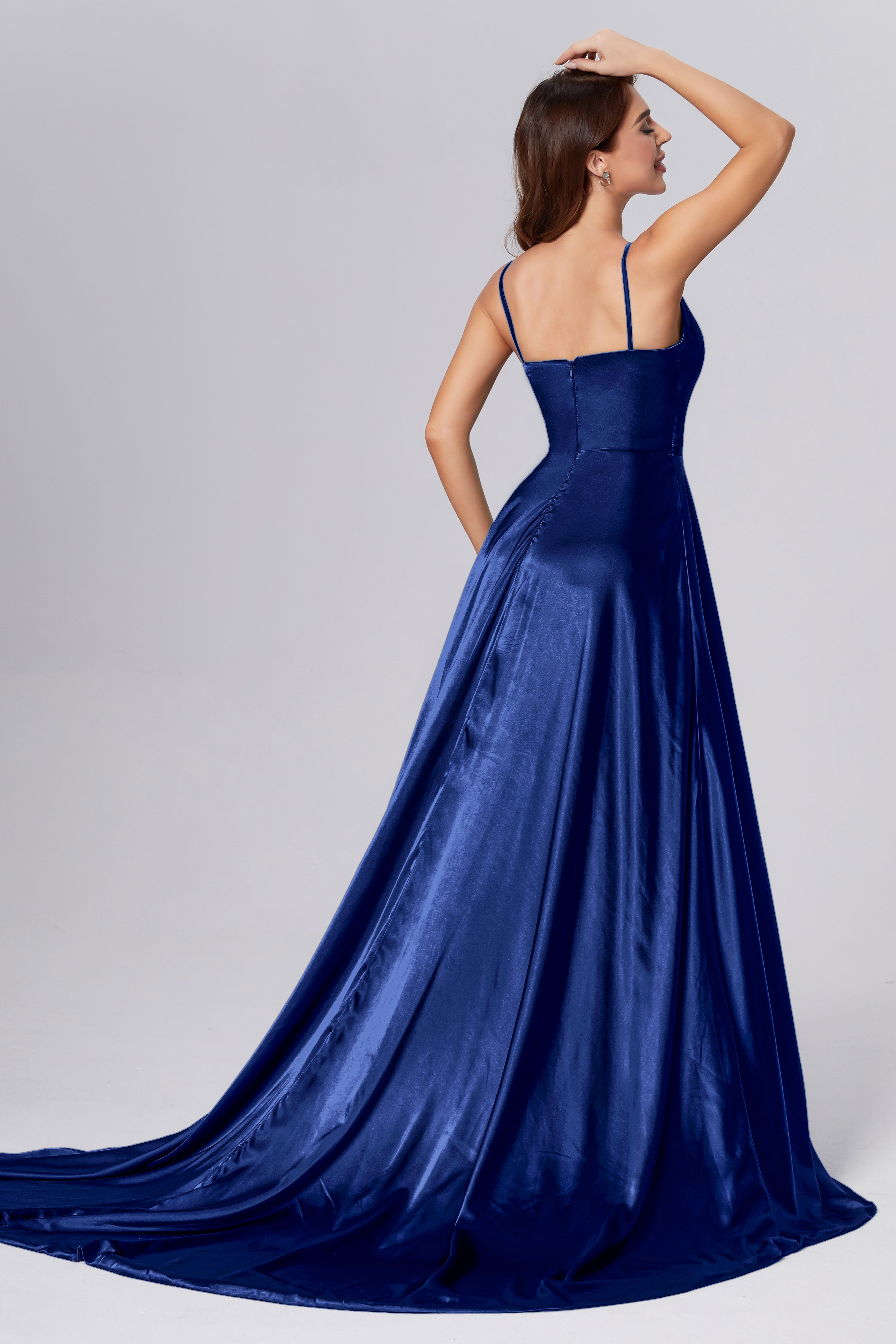 Spaghetti Straps Split Prom Dresses with Trailing