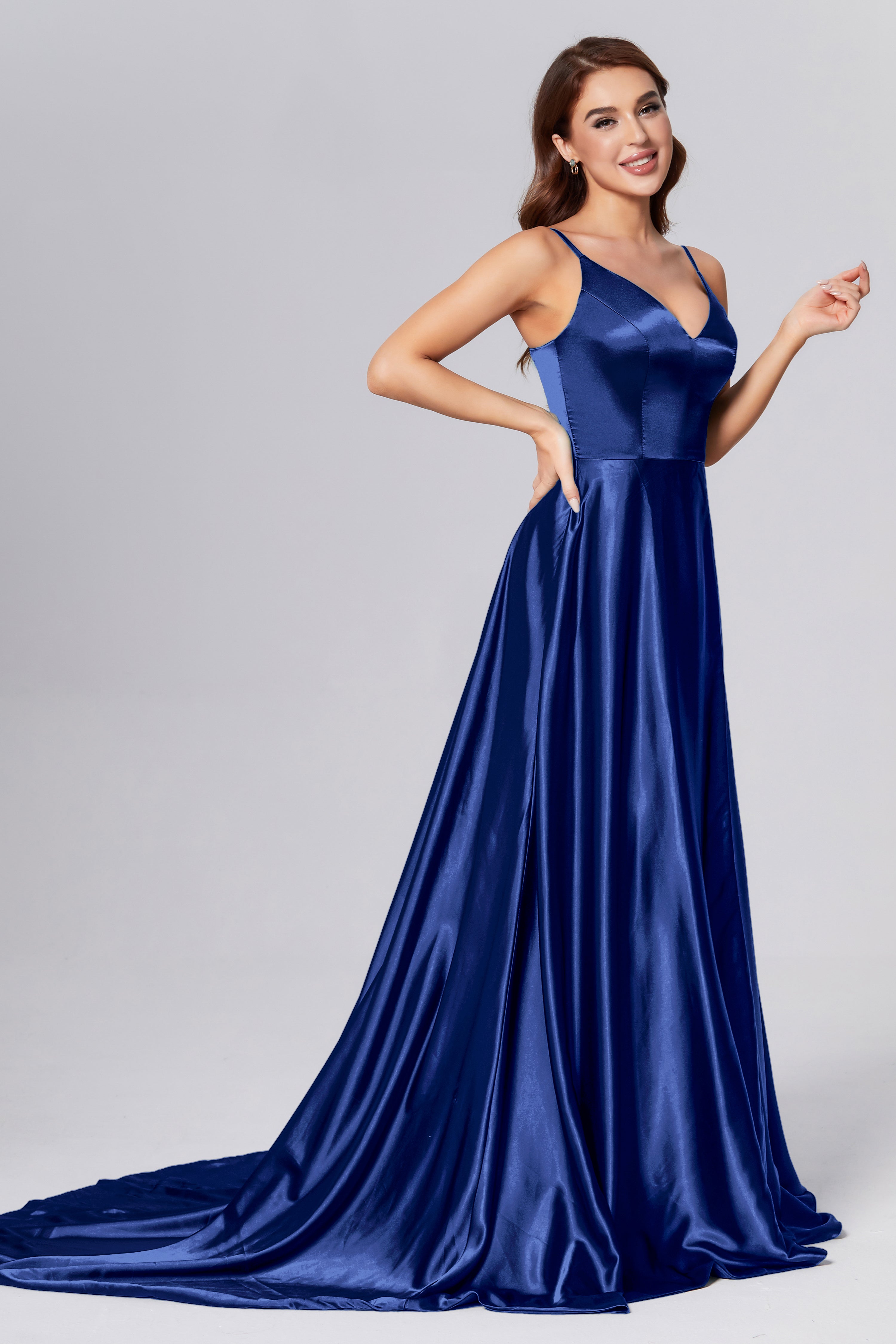 Spaghetti Straps Split Prom Dresses with Trailing