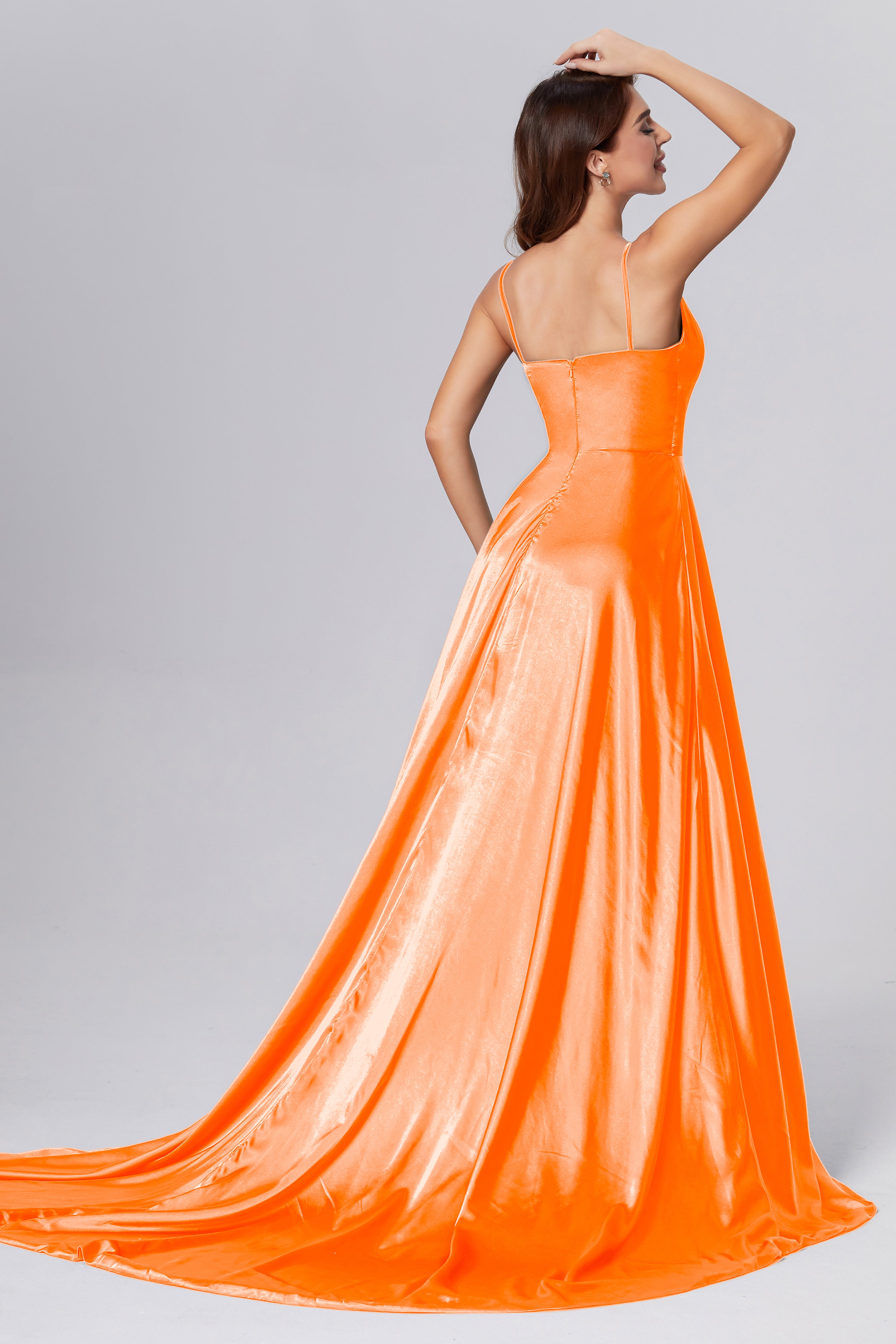 Spaghetti Straps Split Prom Dresses with Trailing