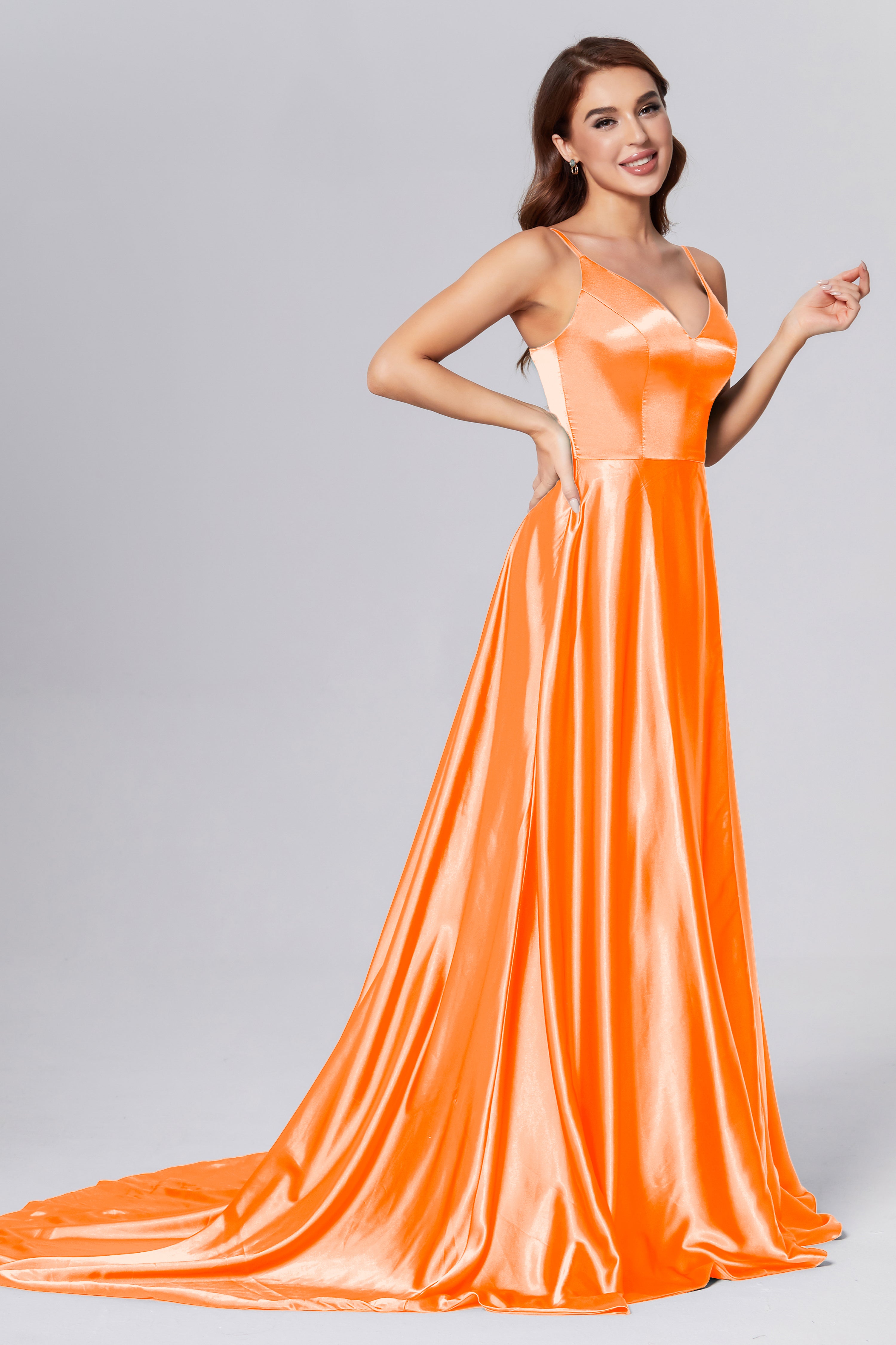 Spaghetti Straps Split Prom Dresses with Trailing