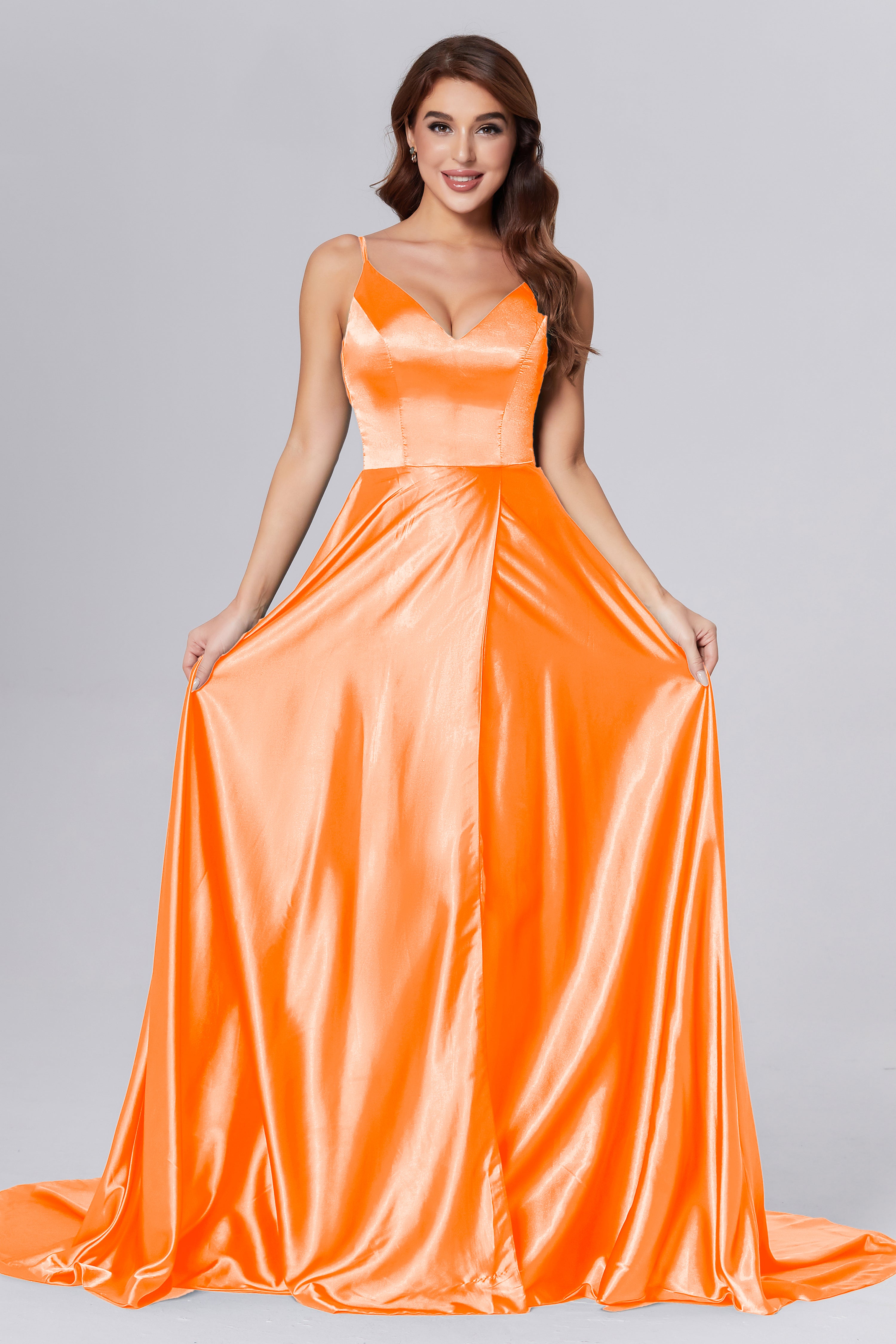Spaghetti Straps Split Prom Dresses with Trailing