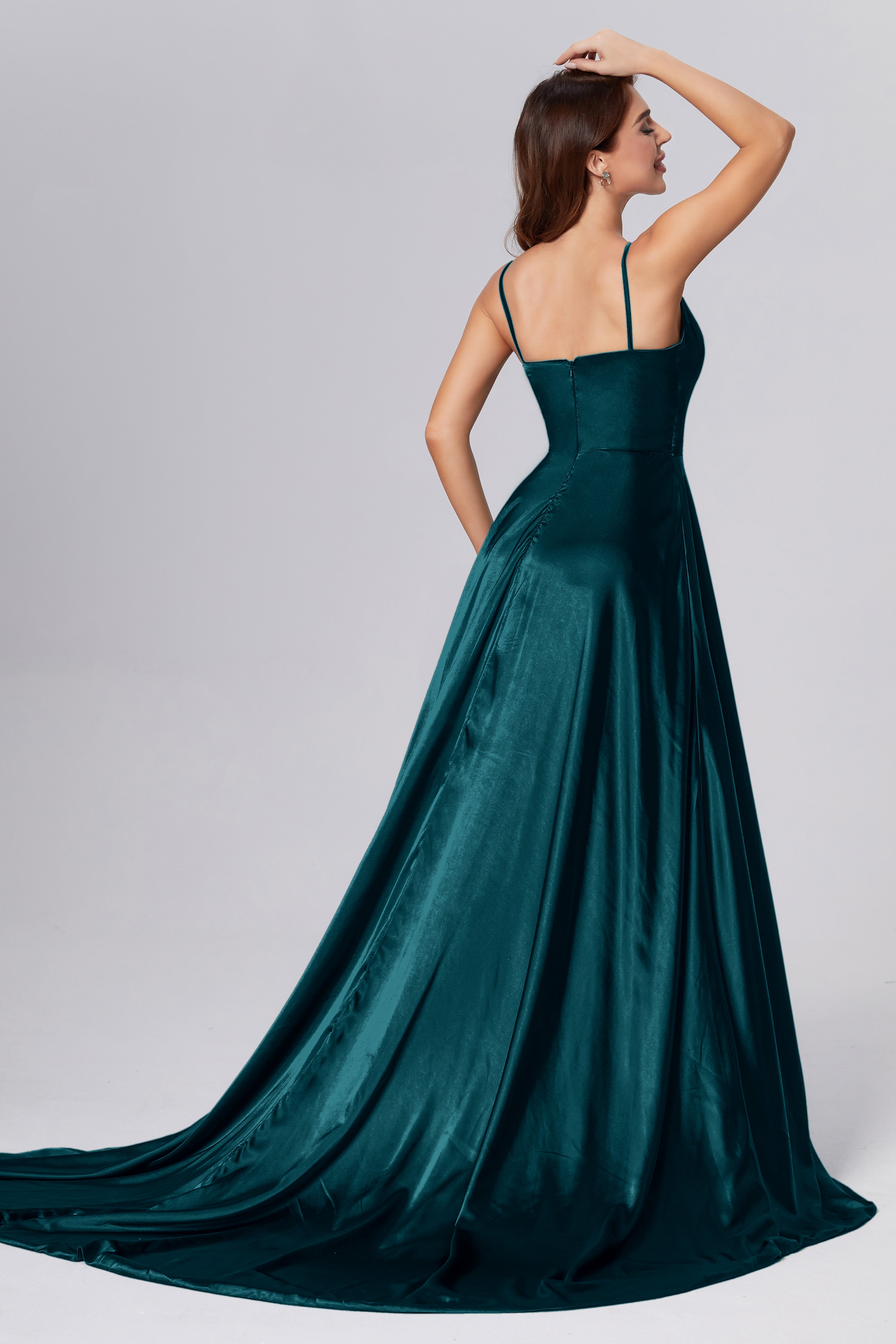 Spaghetti Straps Split Prom Dresses with Trailing