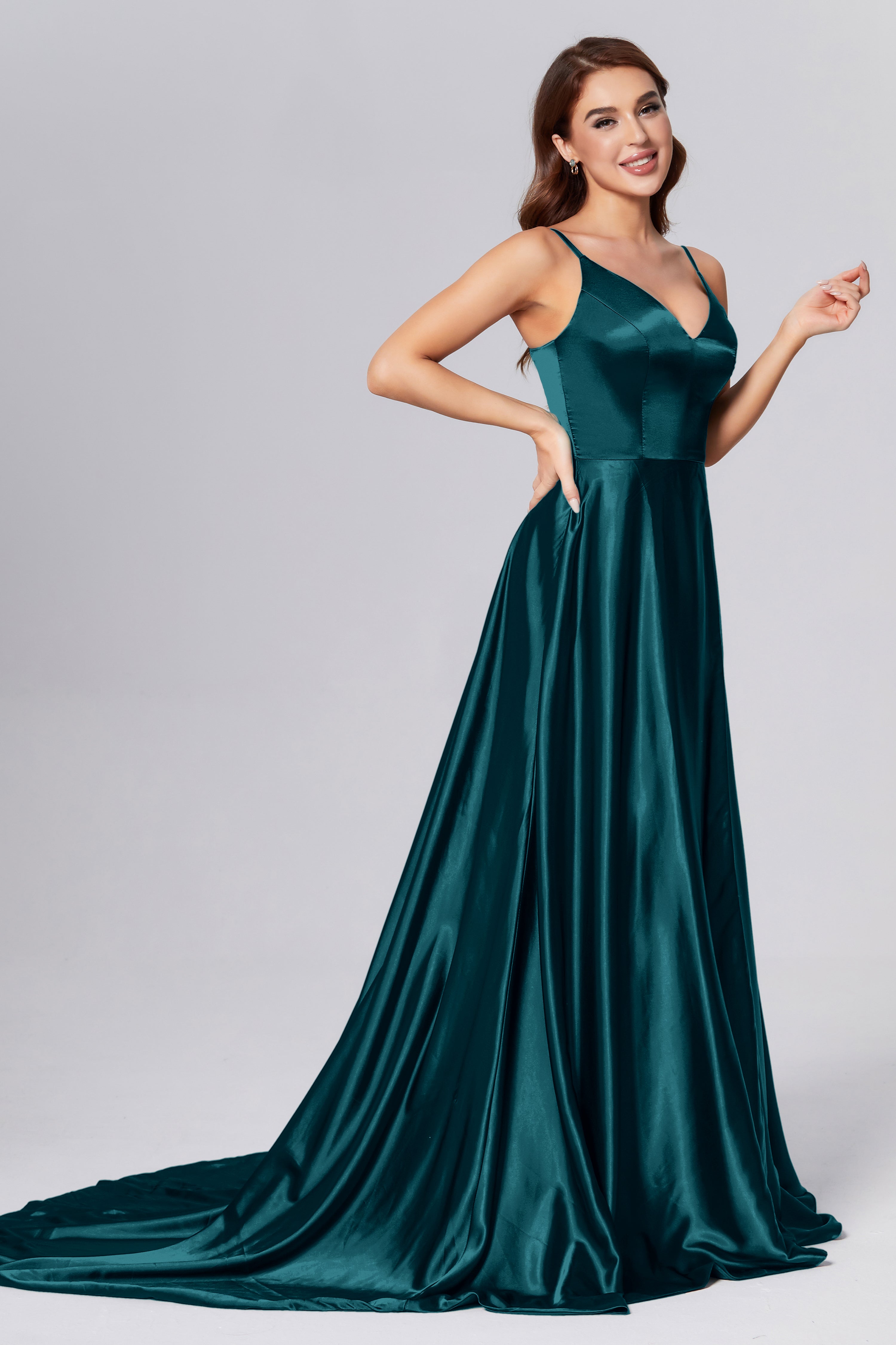 Spaghetti Straps Split Prom Dresses with Trailing