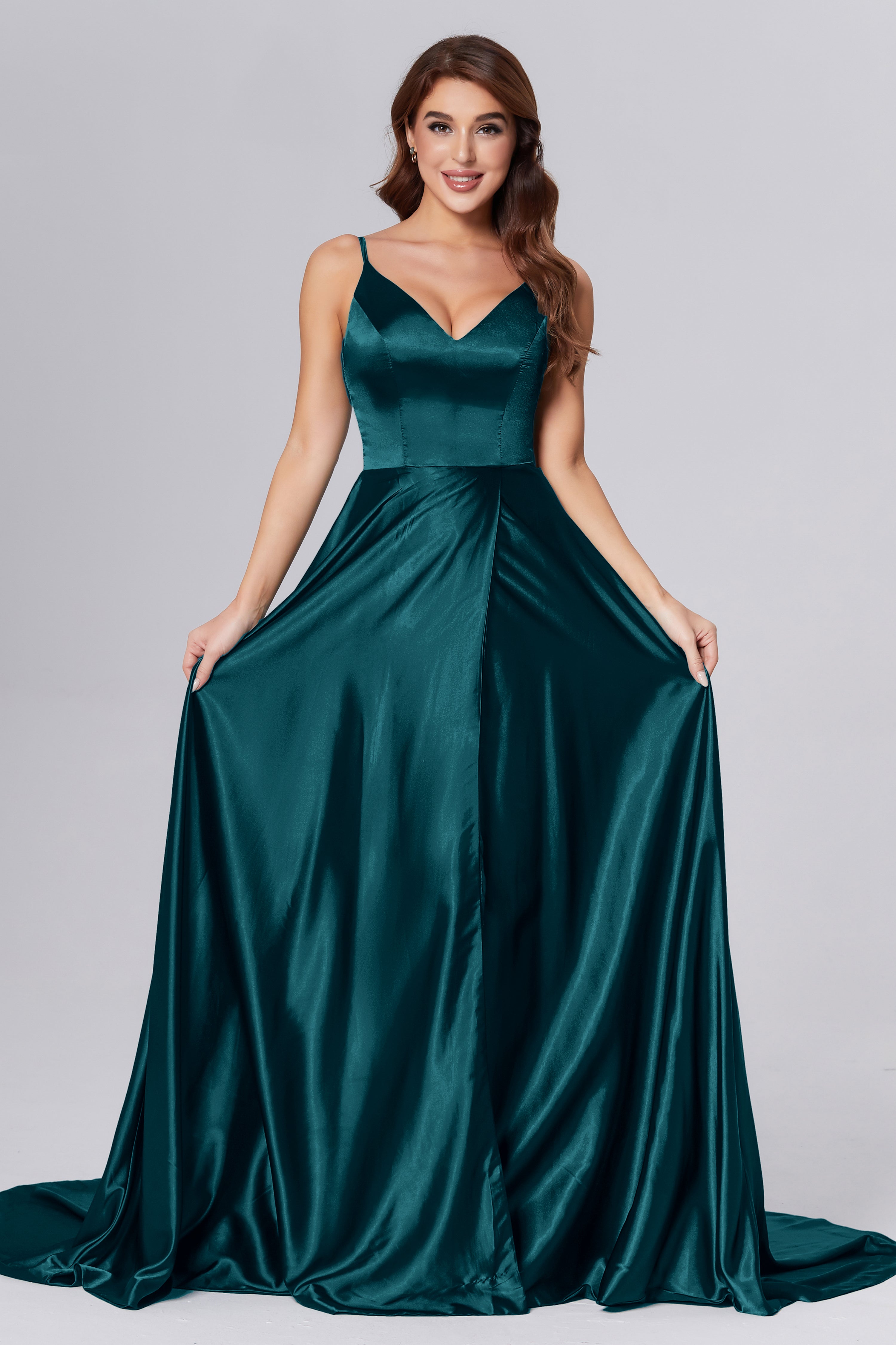 Spaghetti Straps Split Prom Dresses with Trailing