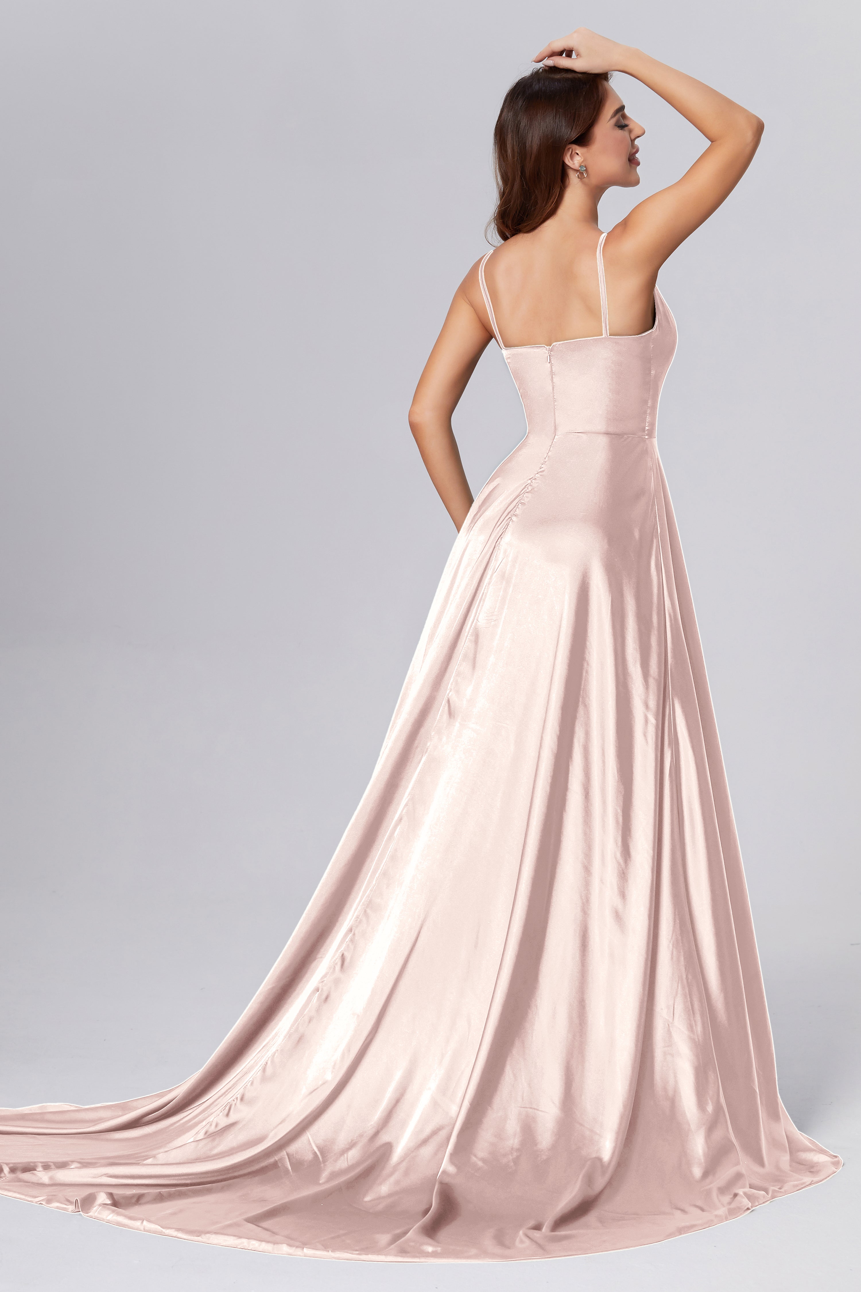 Spaghetti Straps Split Prom Dresses with Trailing