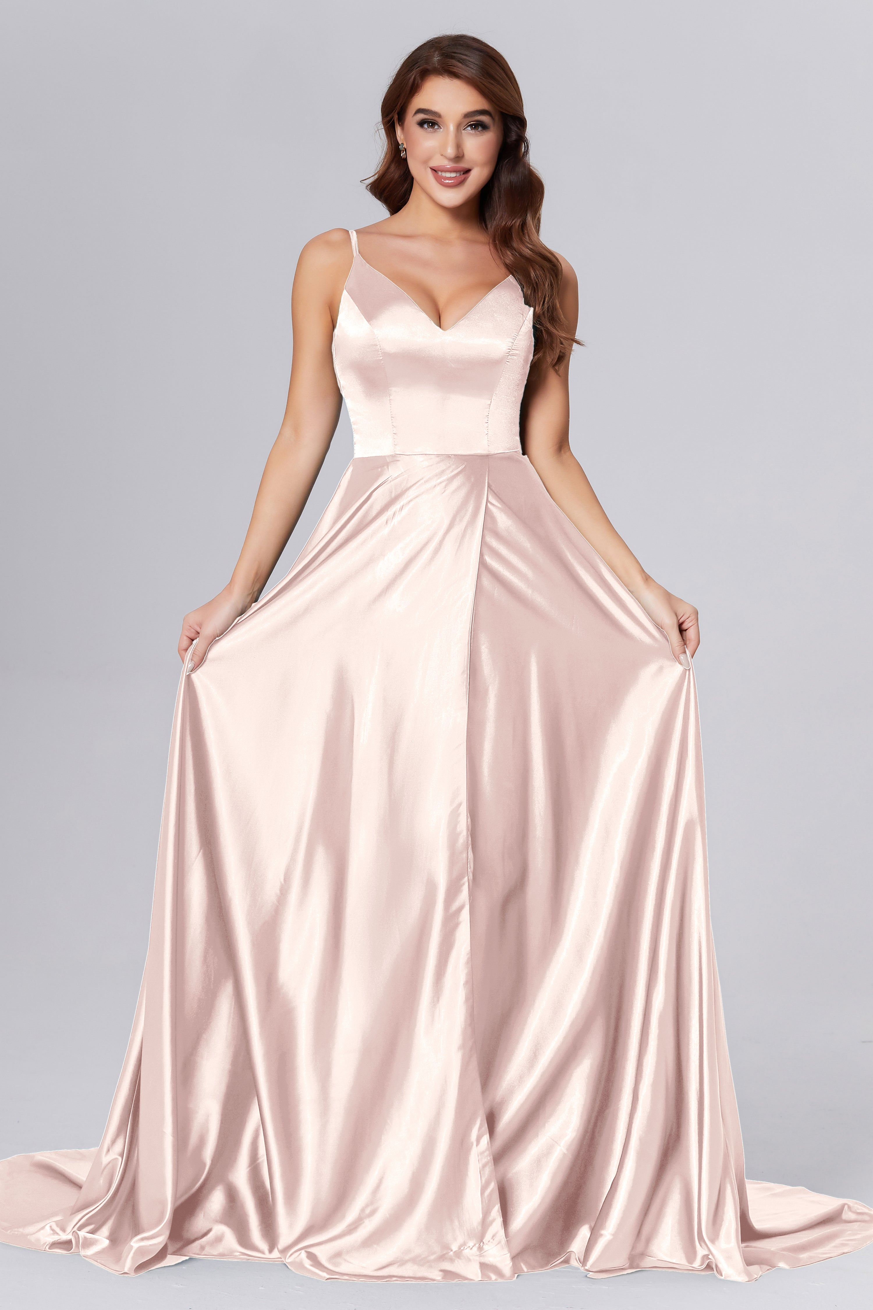 Spaghetti Straps Split Prom Dresses with Trailing