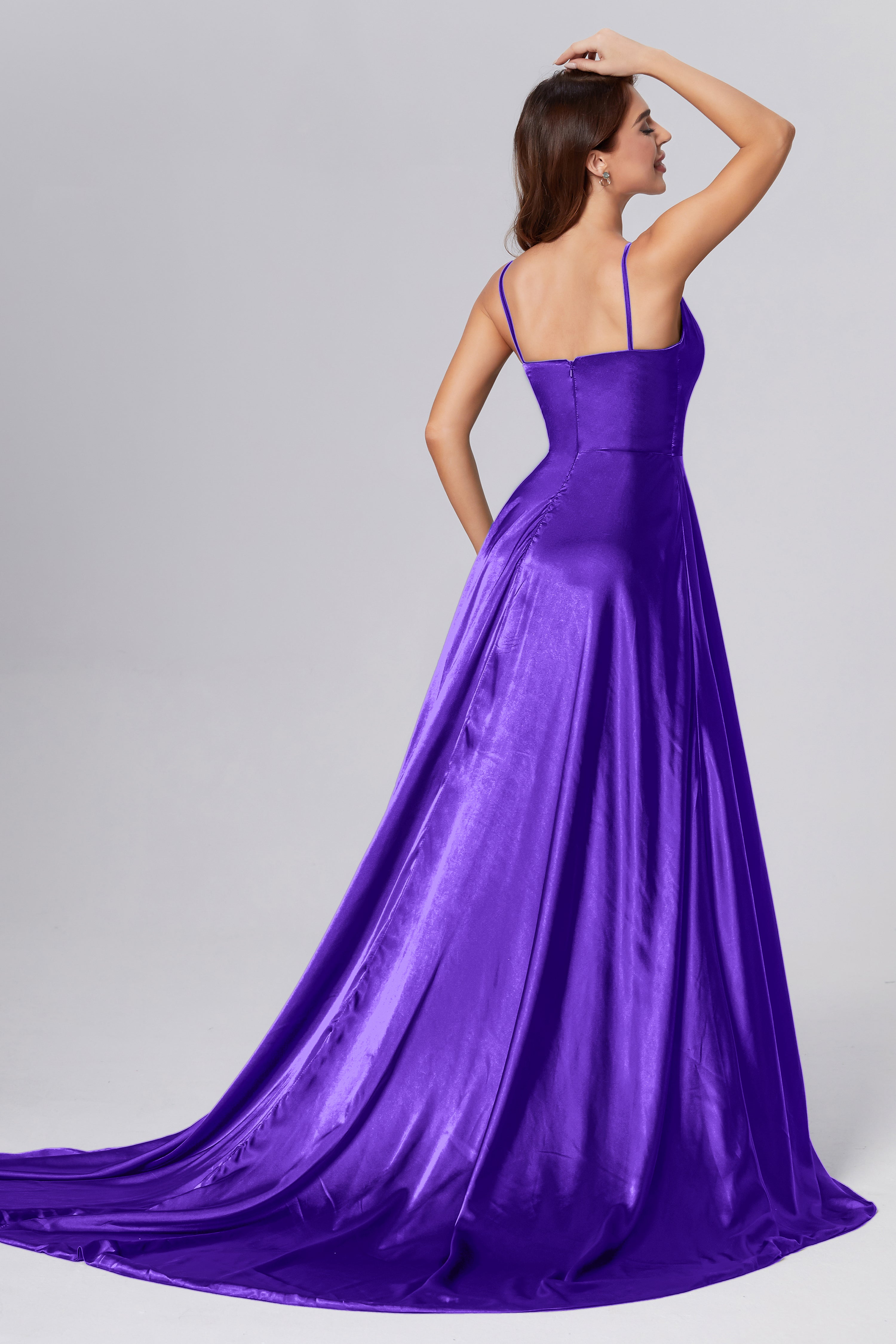 Spaghetti Straps Split Prom Dresses with Trailing