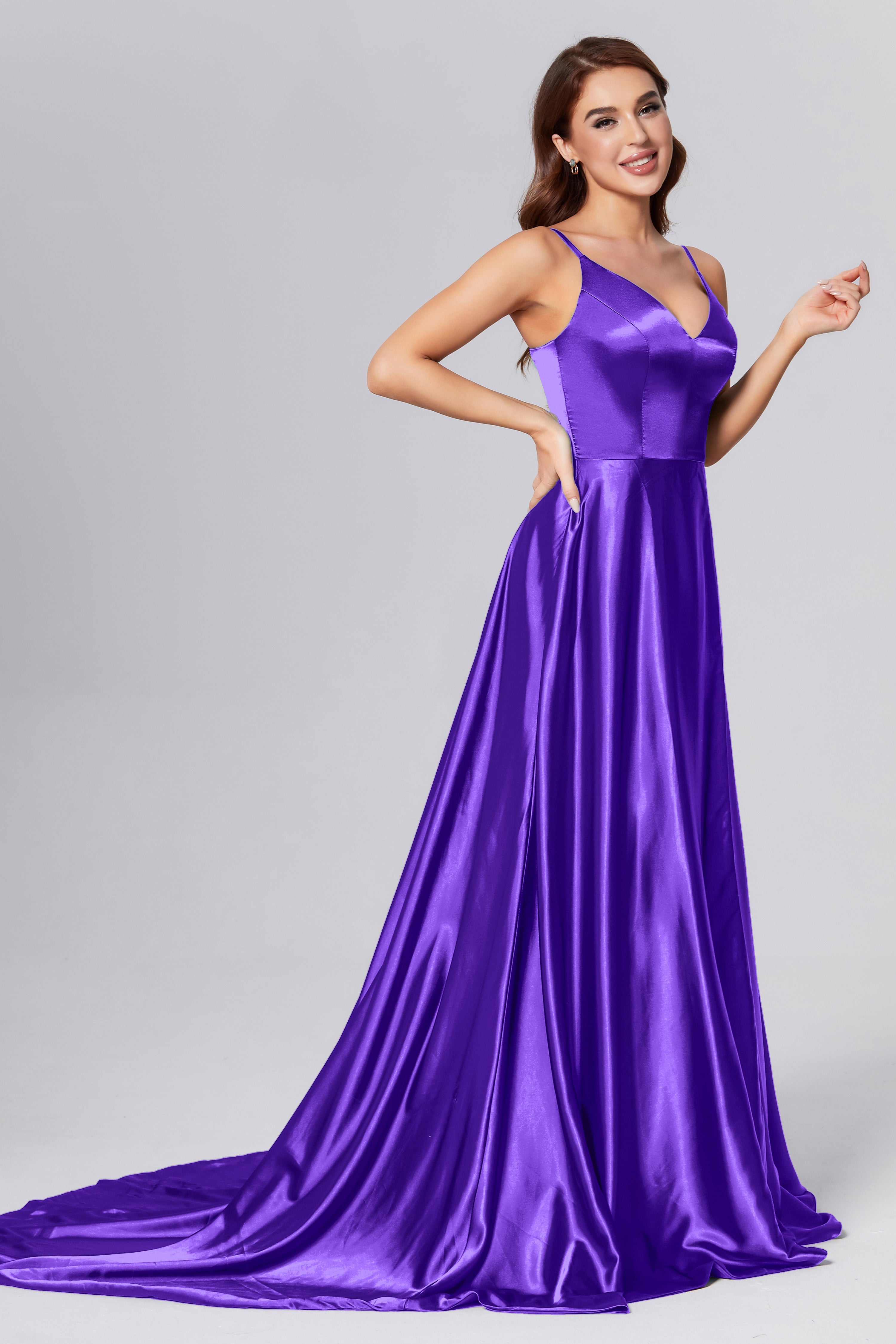 Spaghetti Straps Split Prom Dresses with Trailing