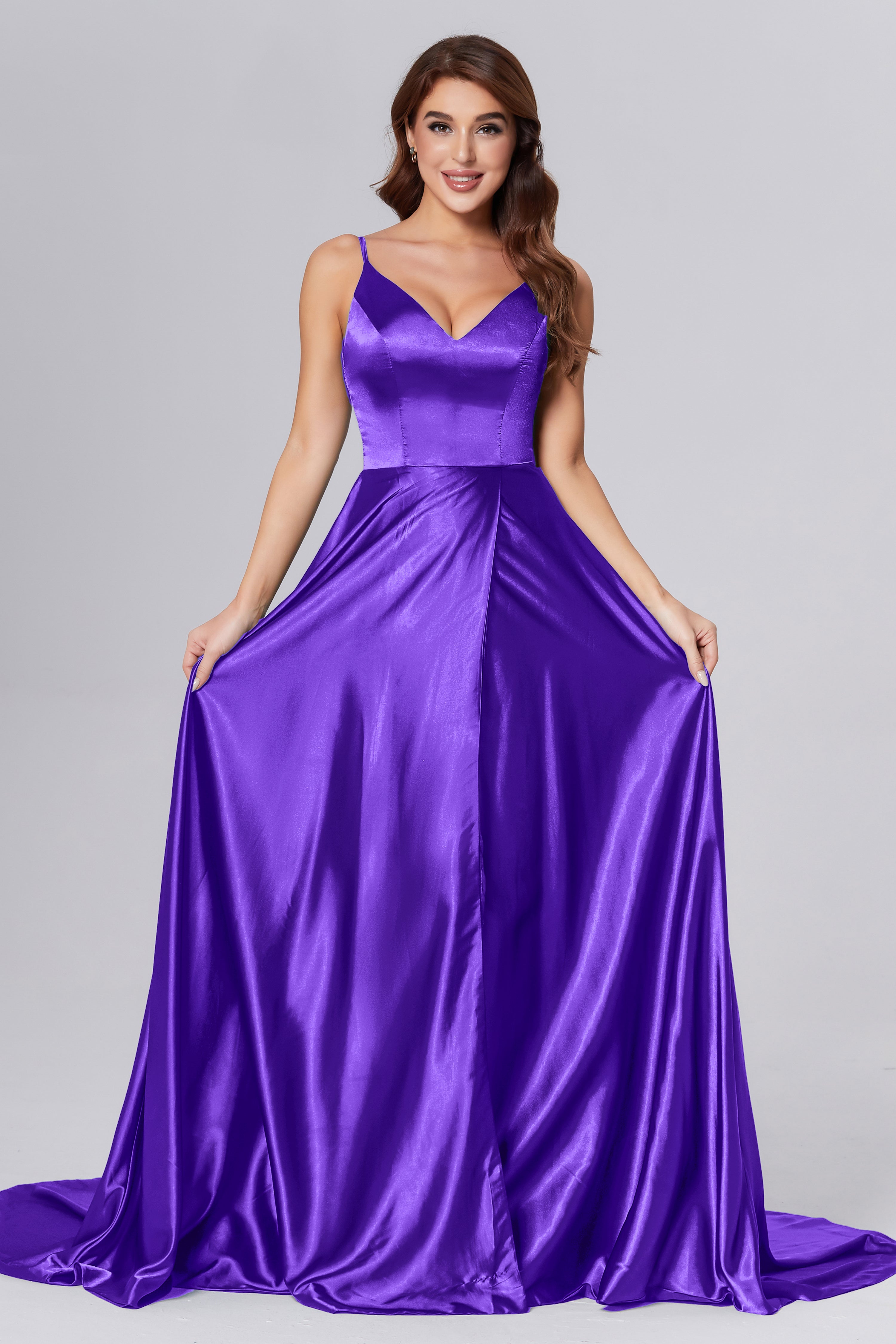 Spaghetti Straps Split Prom Dresses with Trailing