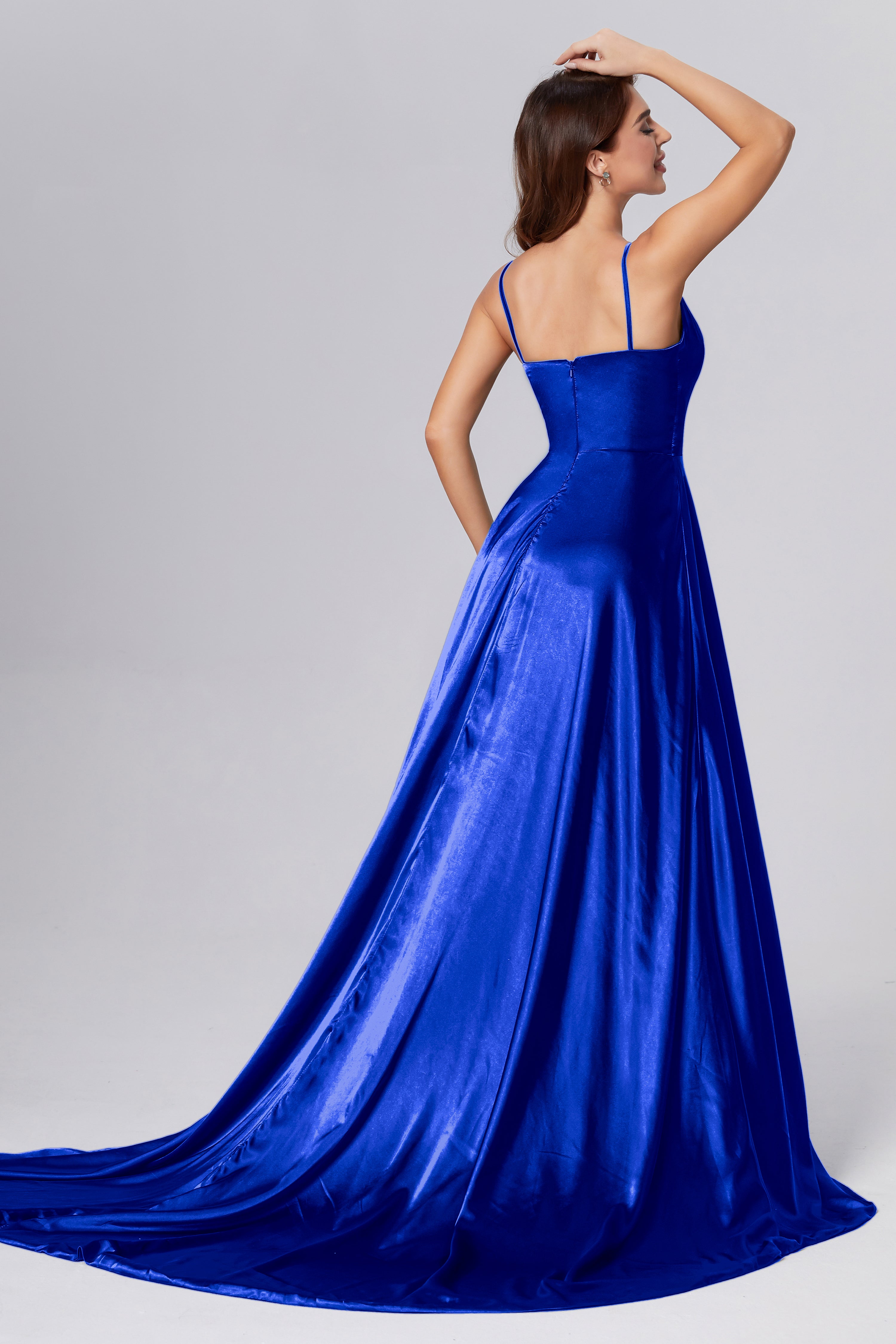 Spaghetti Straps Split Prom Dresses with Trailing