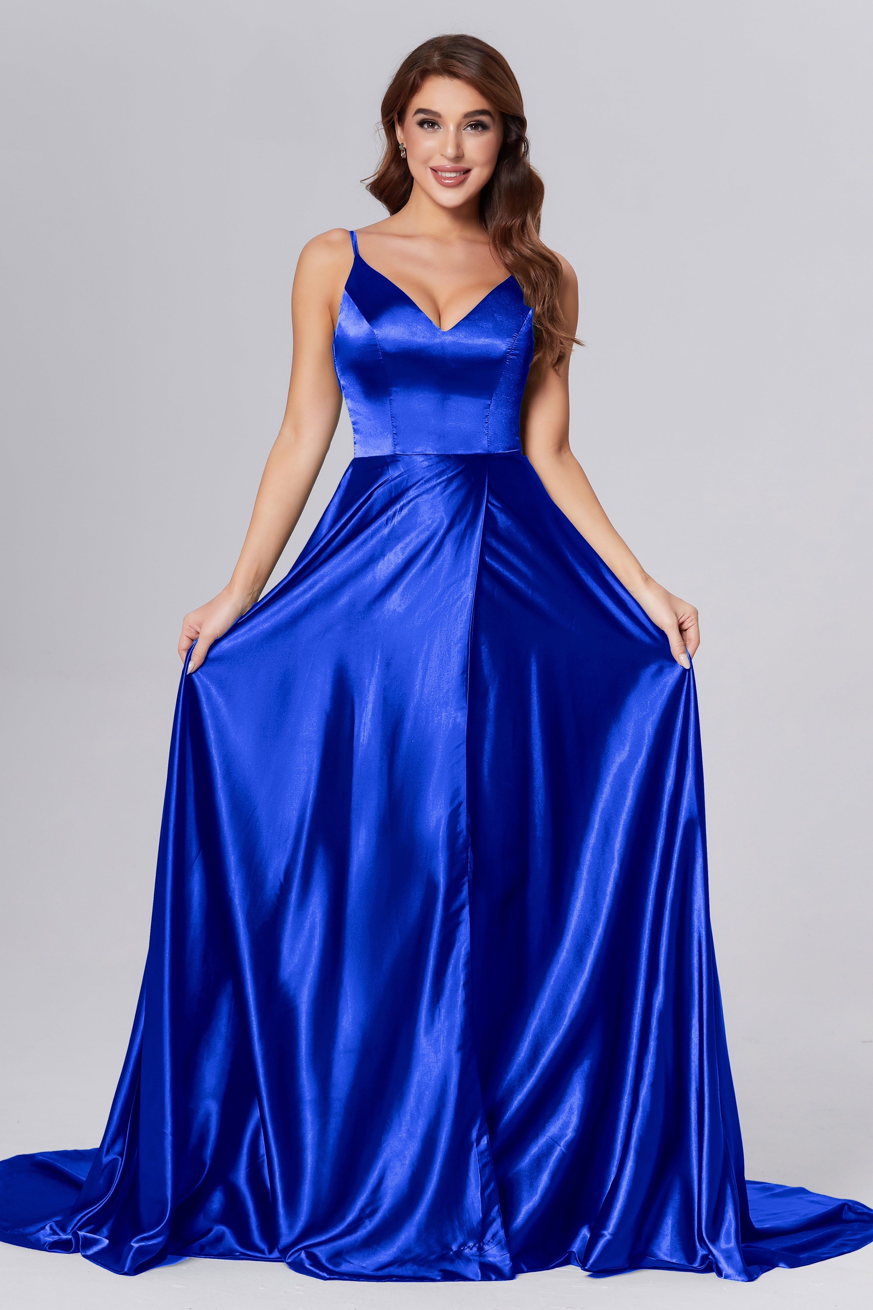 Spaghetti Straps Split Prom Dresses with Trailing