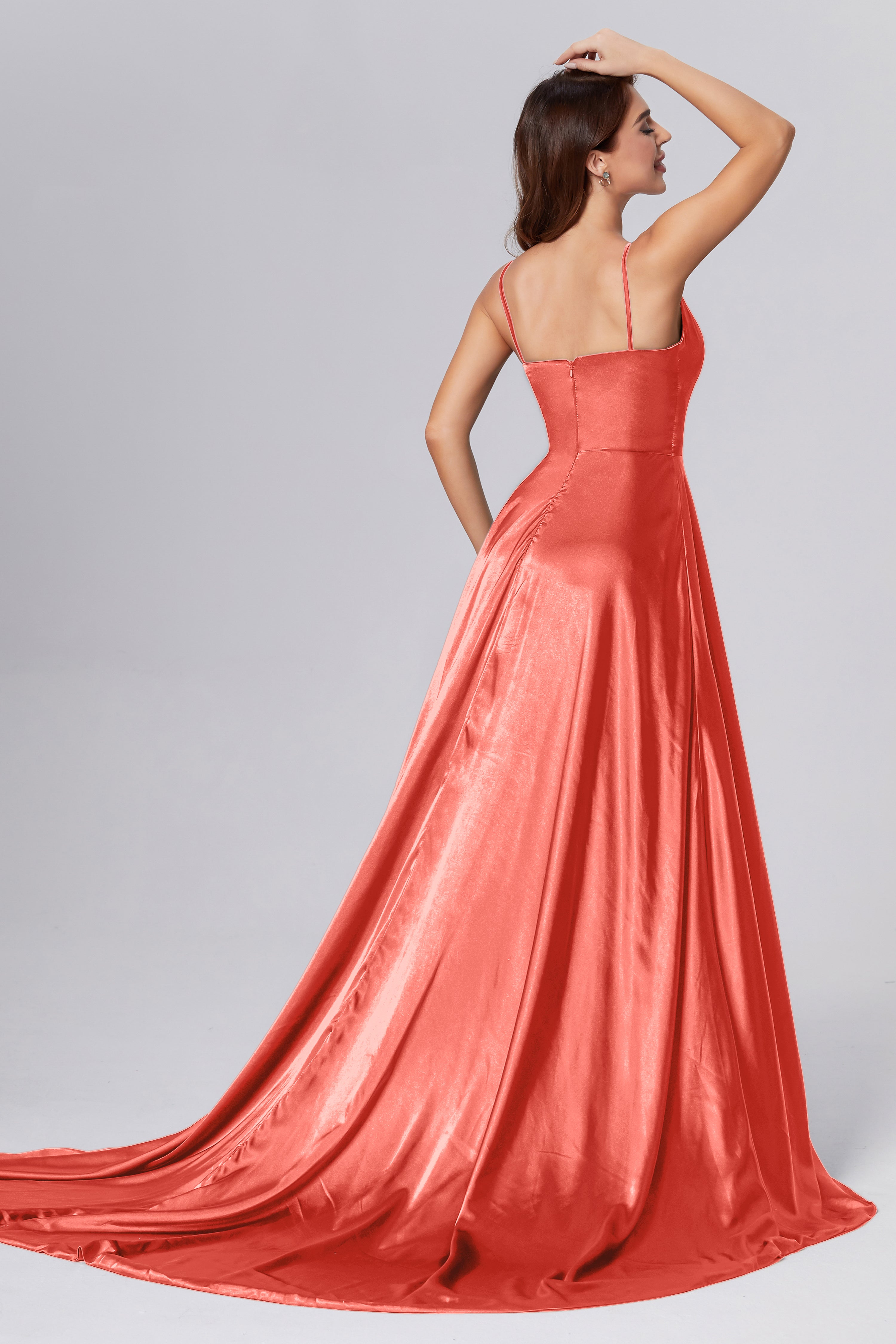 Spaghetti Straps Split Prom Dresses with Trailing
