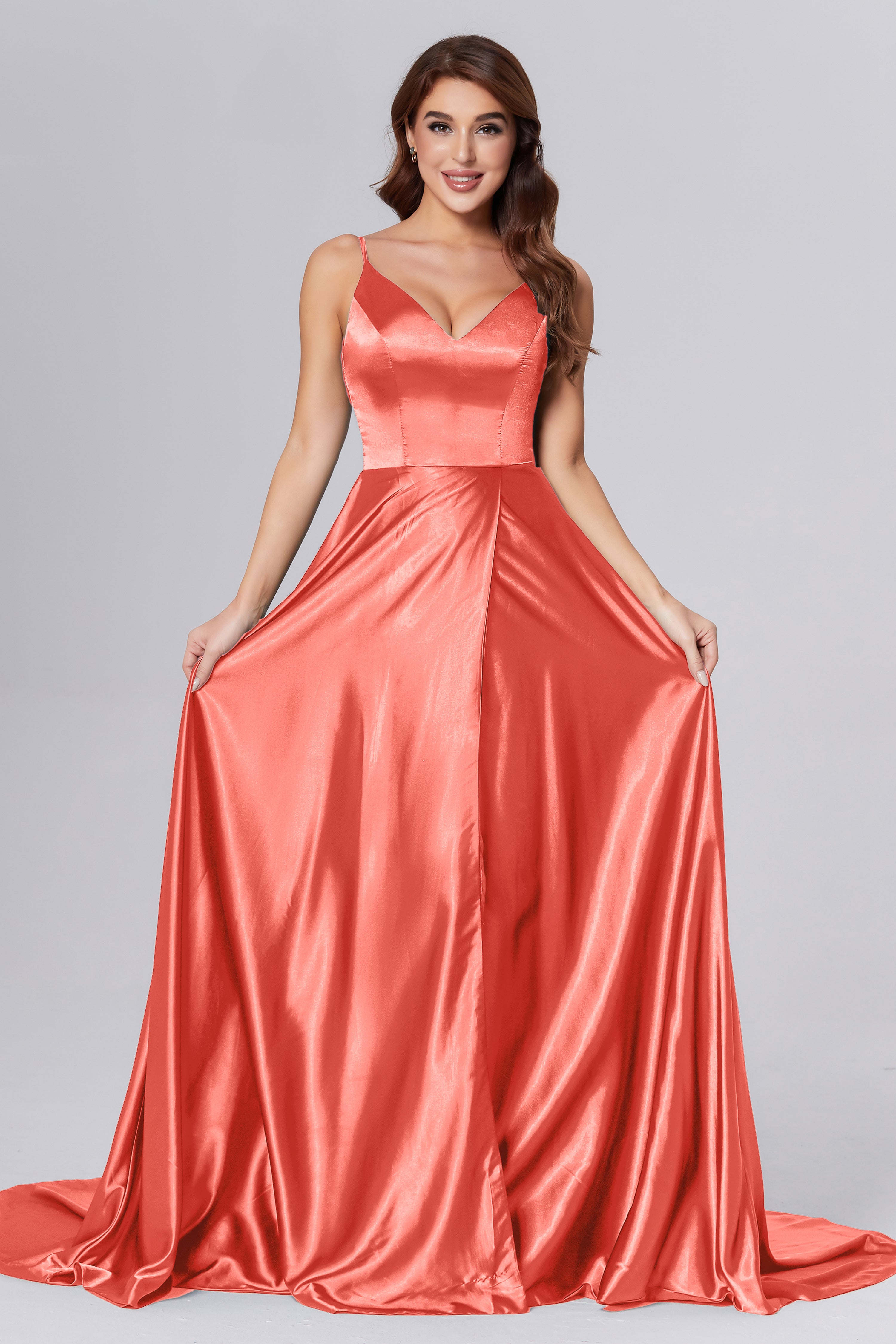 Spaghetti Straps Split Prom Dresses with Trailing
