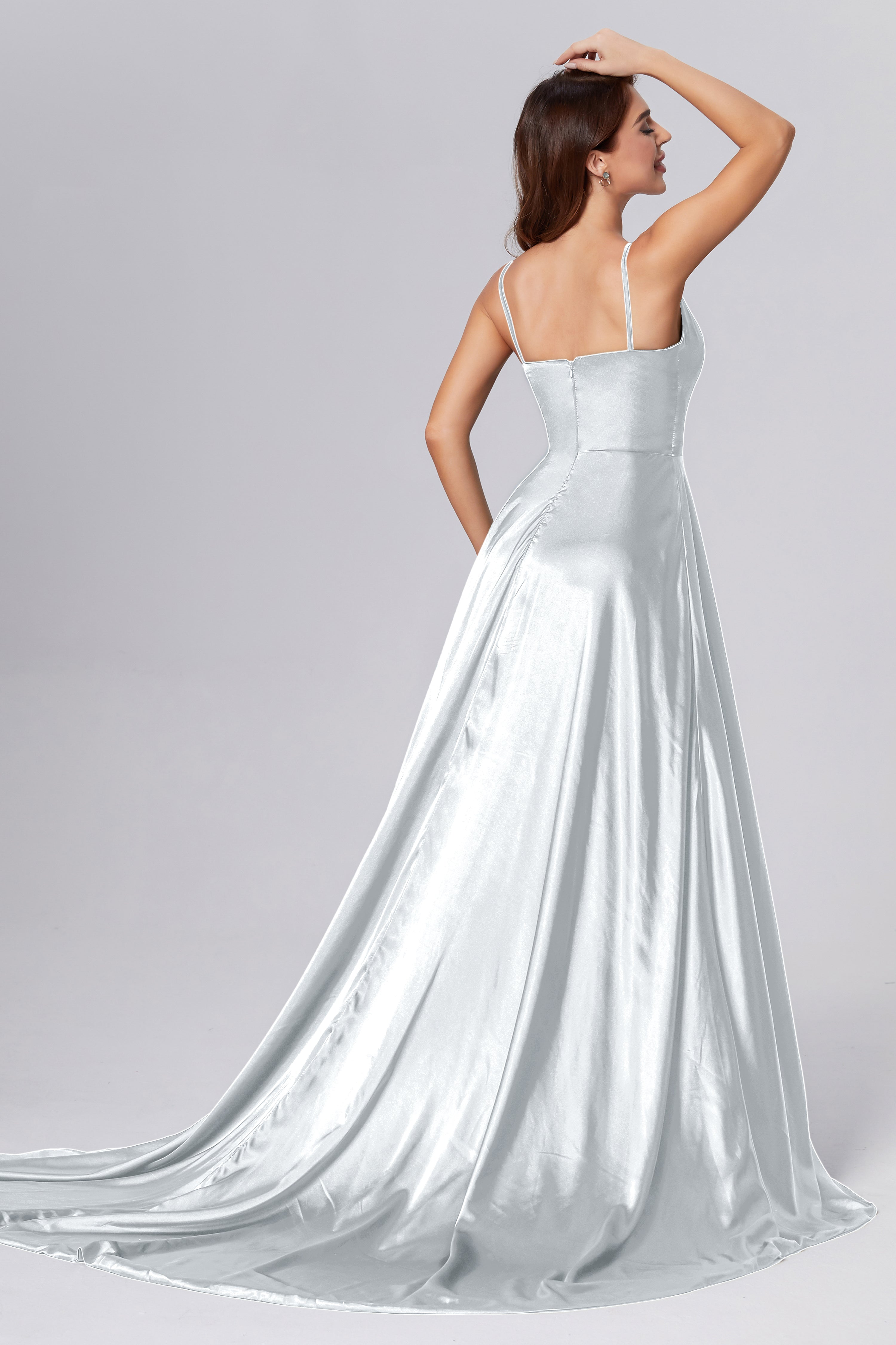 Spaghetti Straps Split Prom Dresses with Trailing