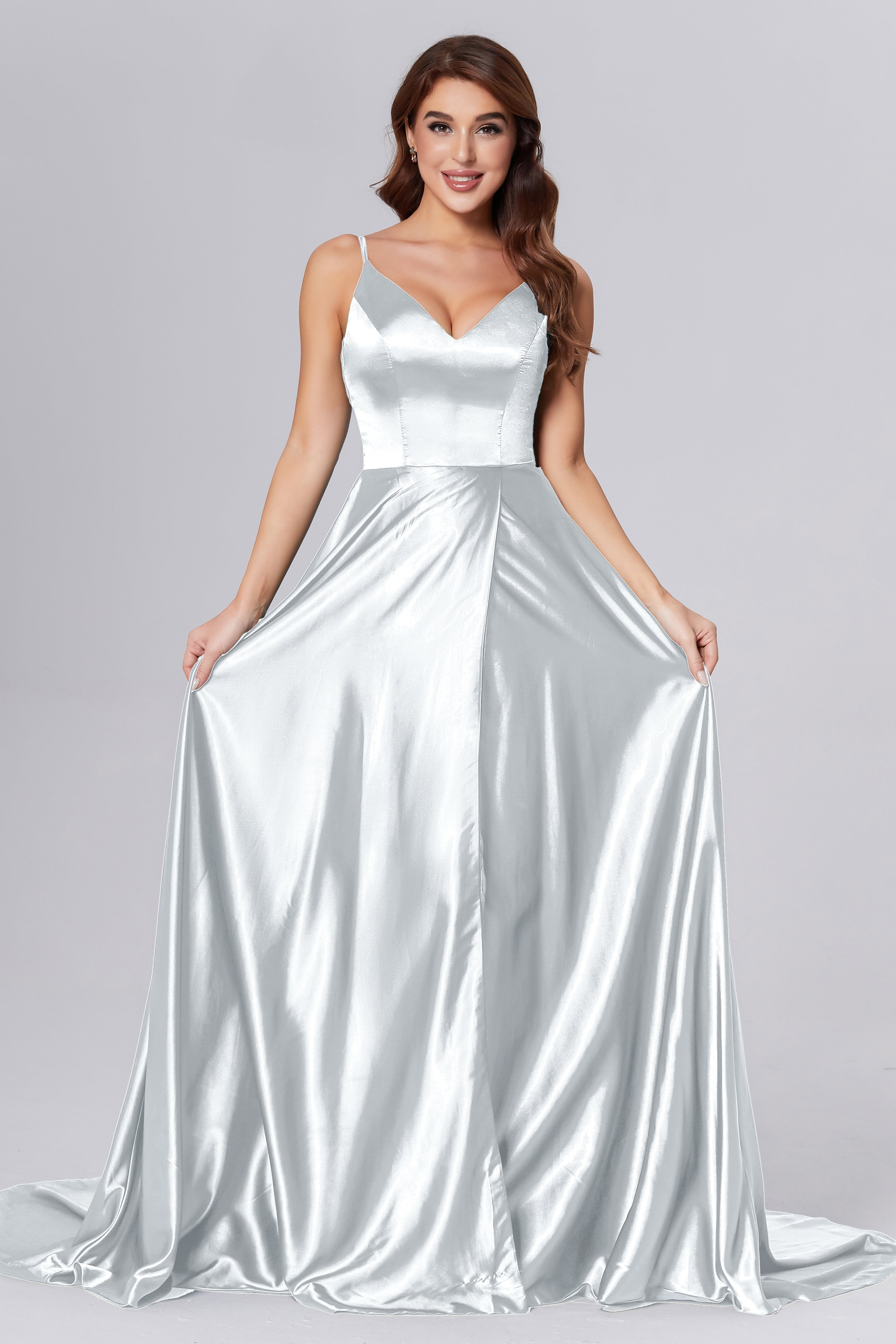 Spaghetti Straps Split Prom Dresses with Trailing