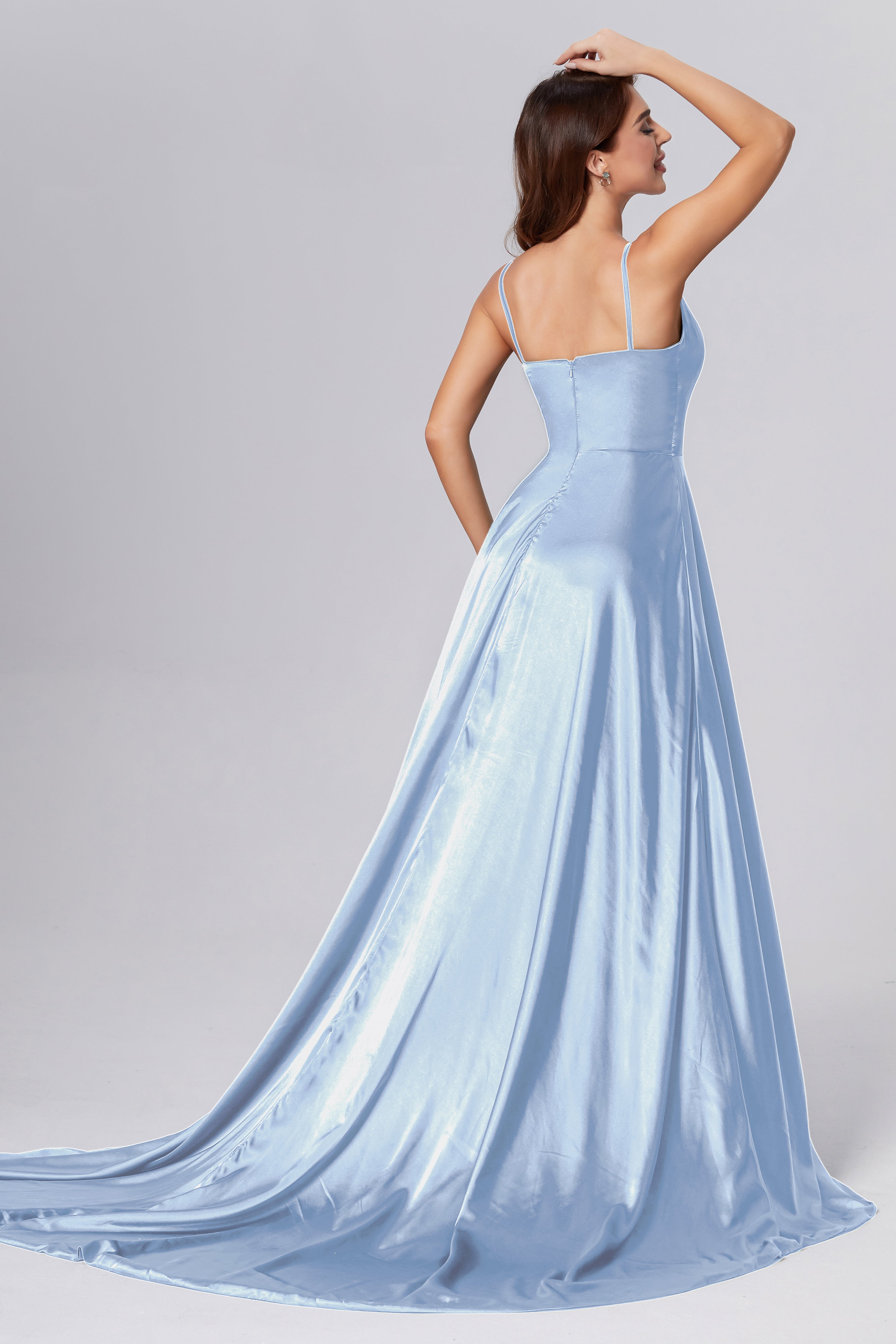 Spaghetti Straps Split Prom Dresses with Trailing