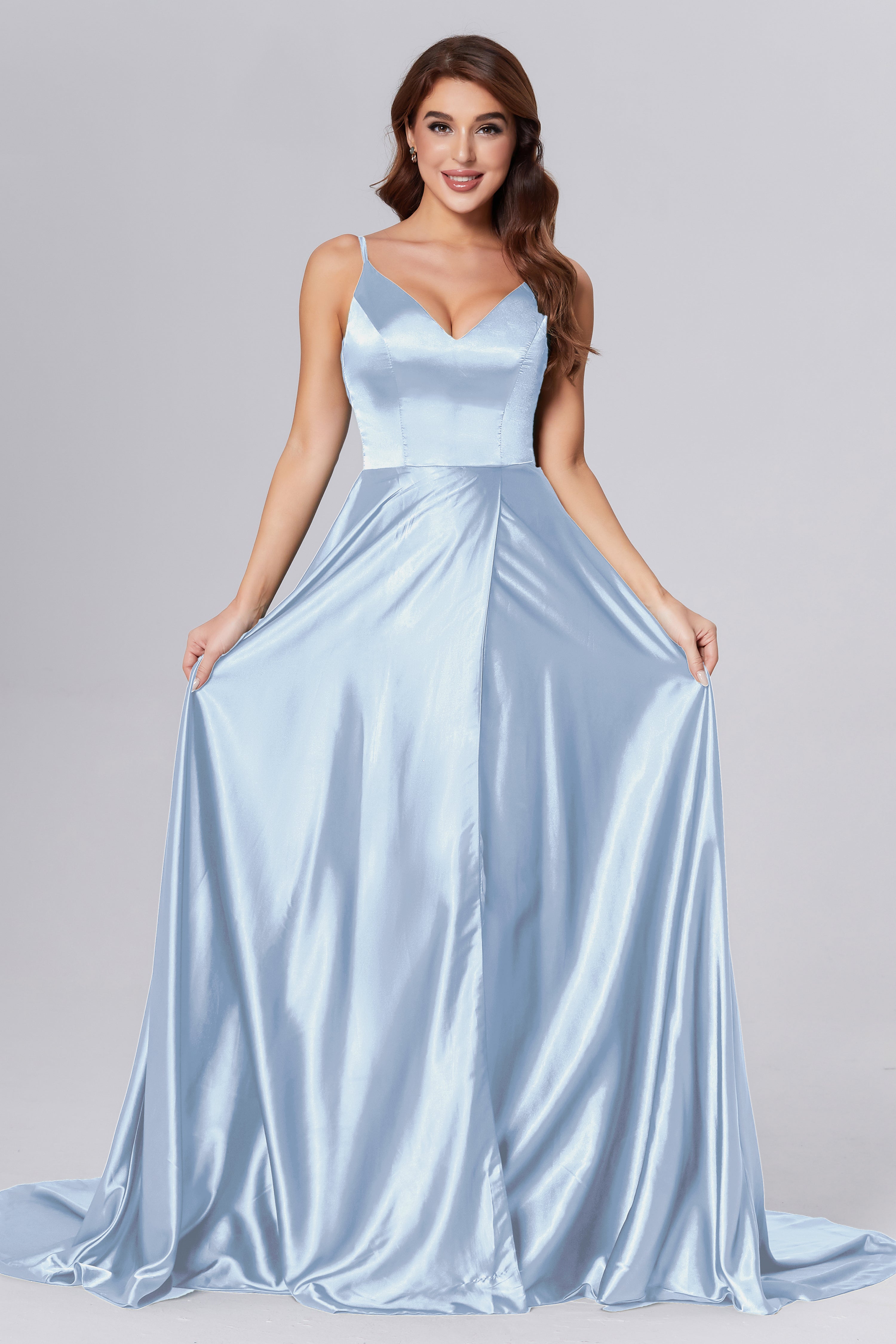 Spaghetti Straps Split Prom Dresses with Trailing