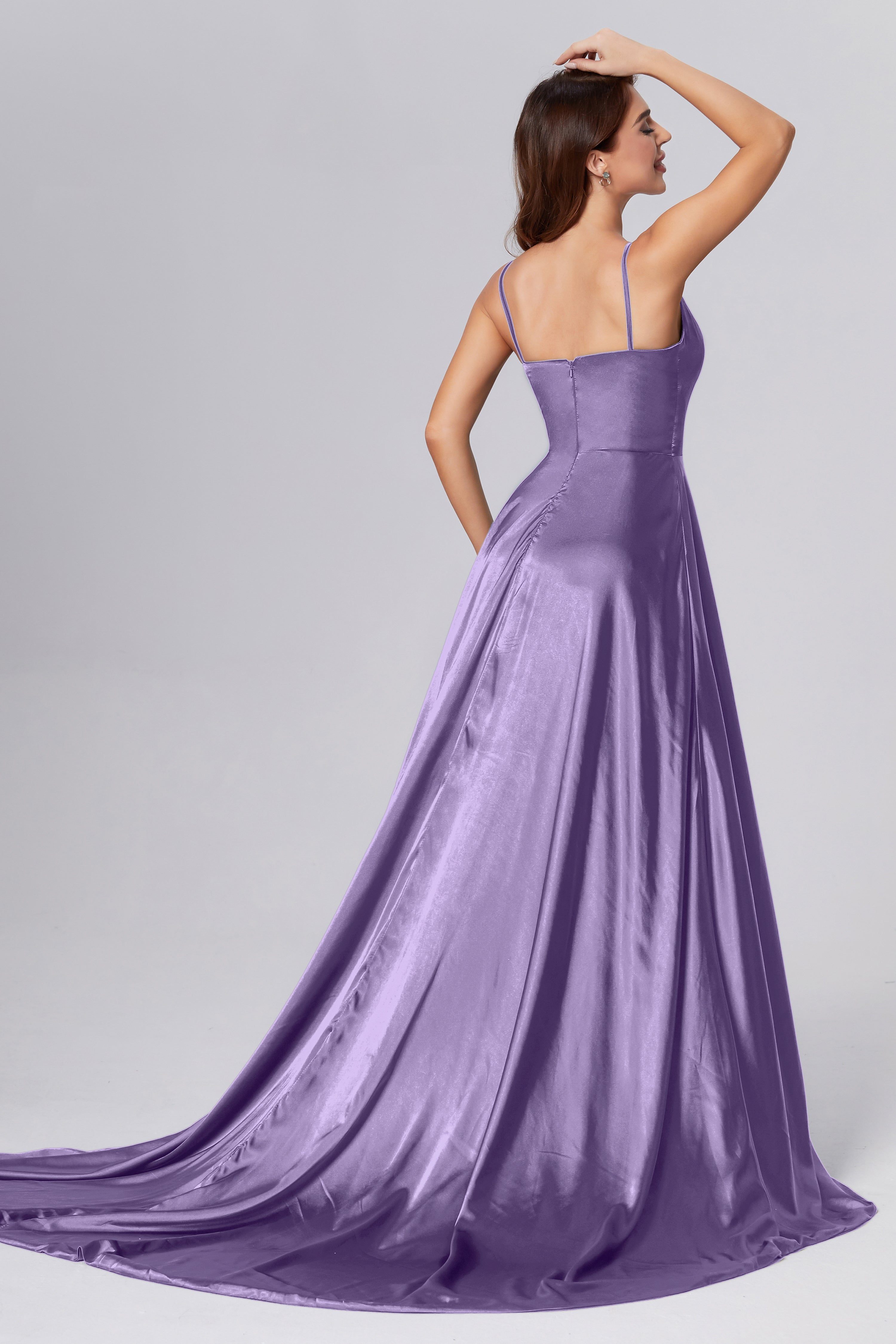 Spaghetti Straps Split Prom Dresses with Trailing