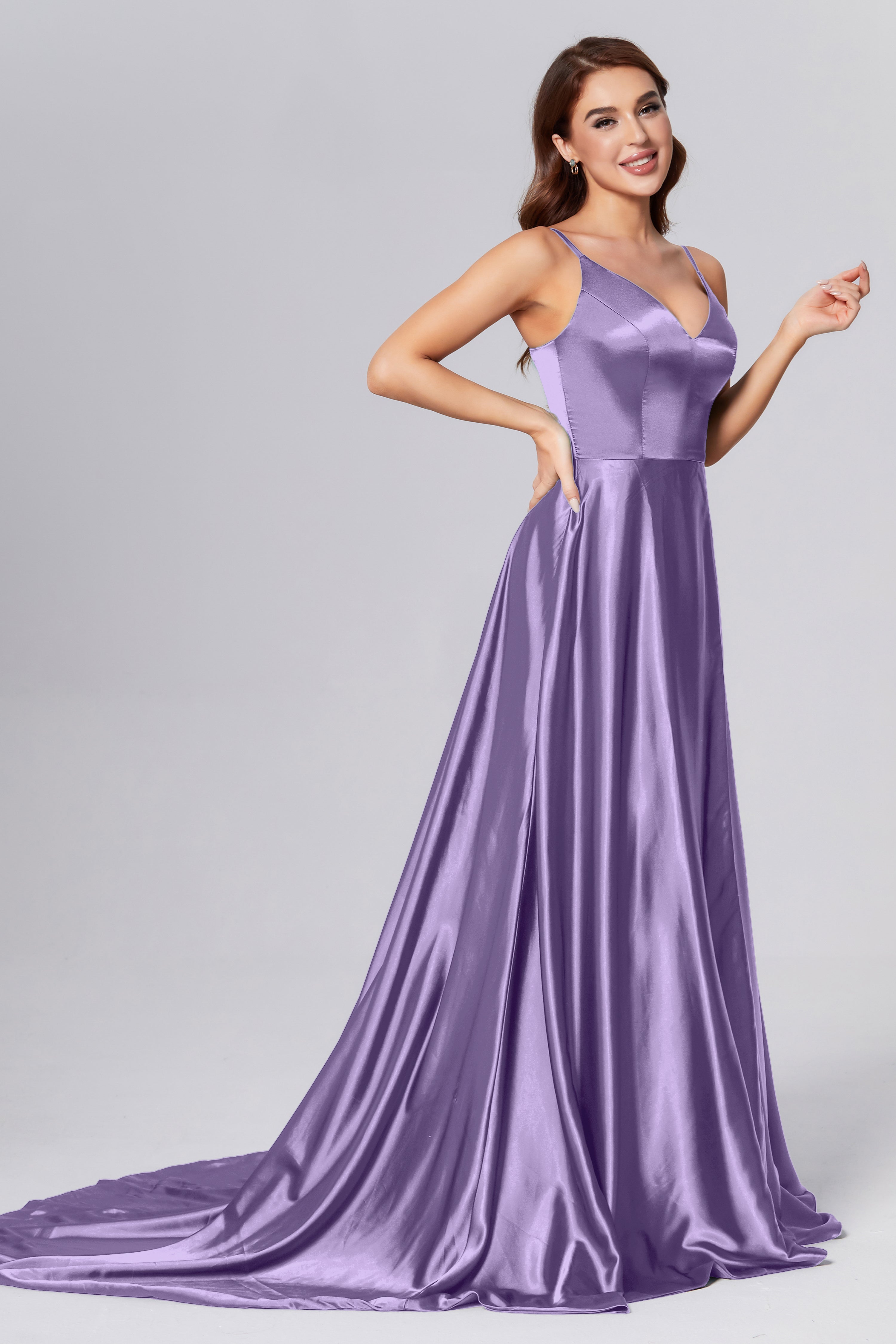 Spaghetti Straps Split Prom Dresses with Trailing