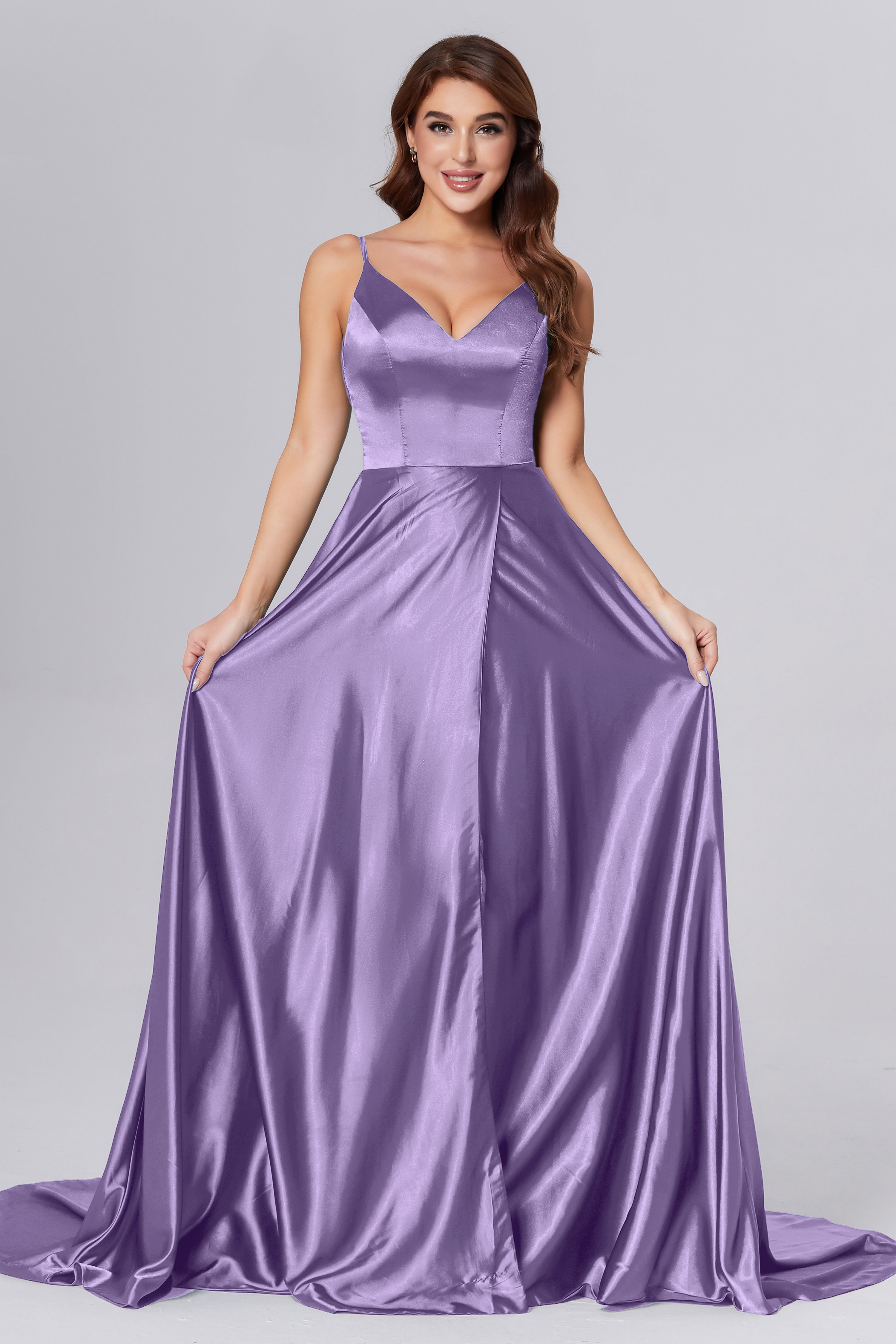 Spaghetti Straps Split Prom Dresses with Trailing