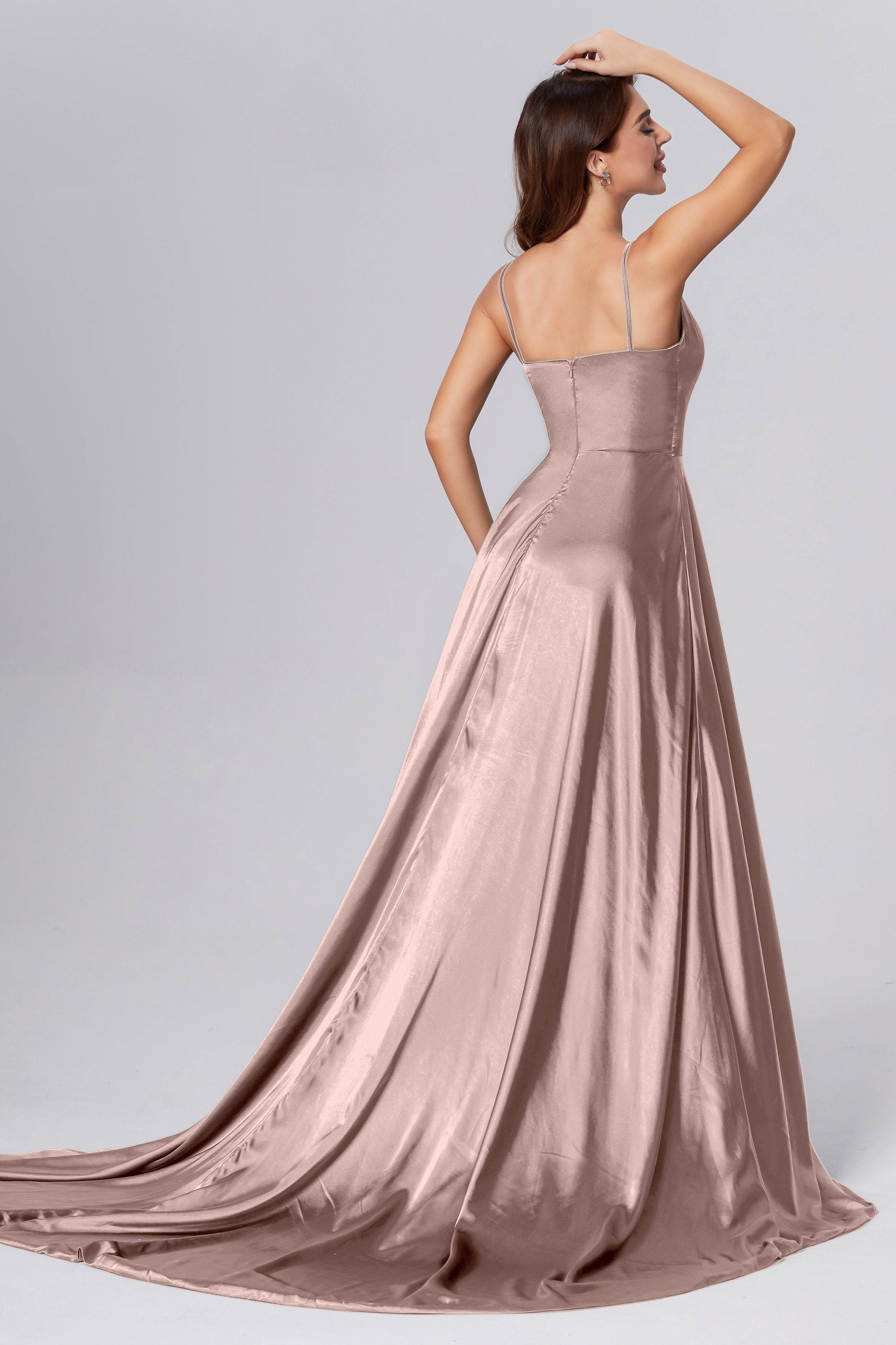 Spaghetti Straps Split Prom Dresses with Trailing