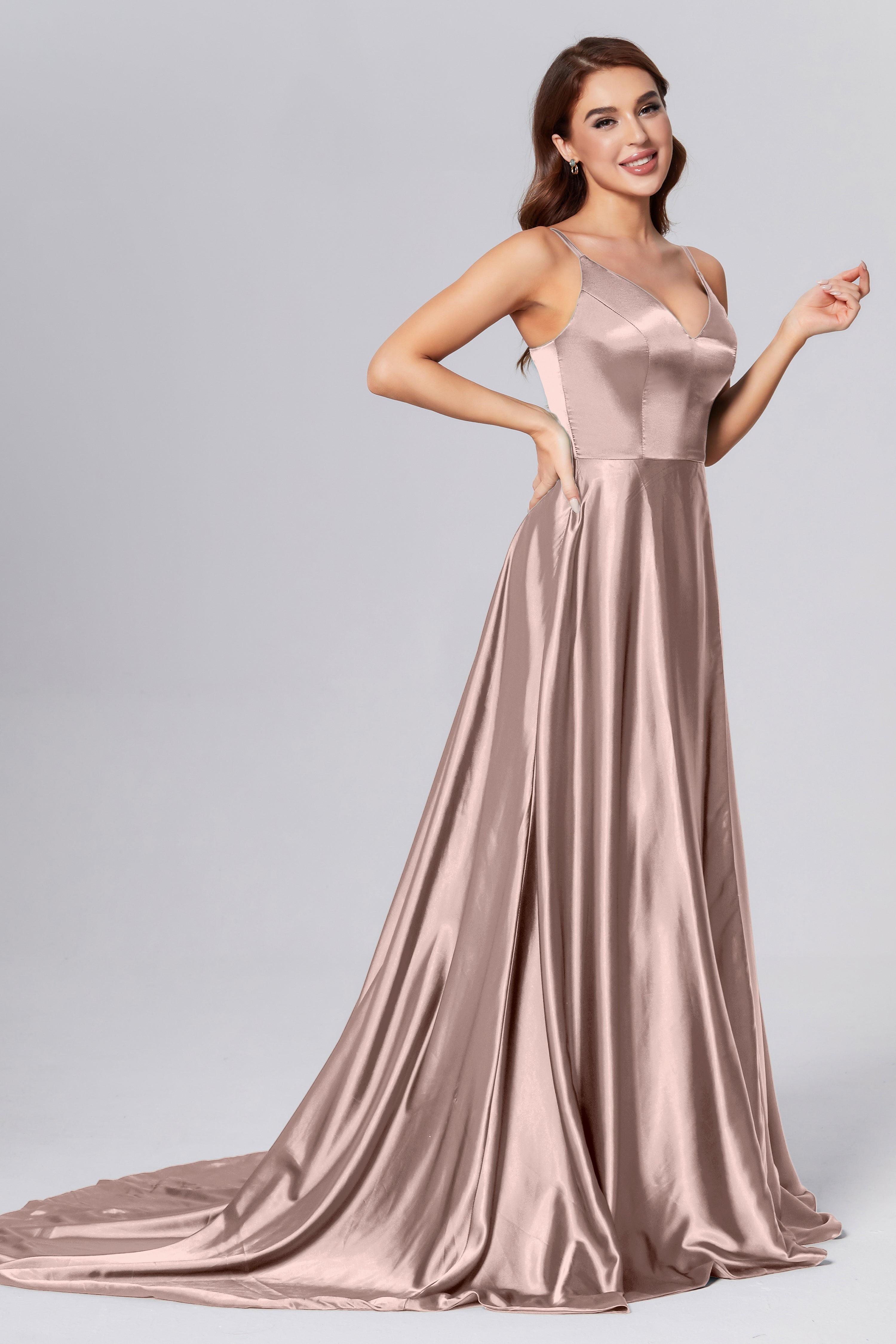 Spaghetti Straps Split Prom Dresses with Trailing