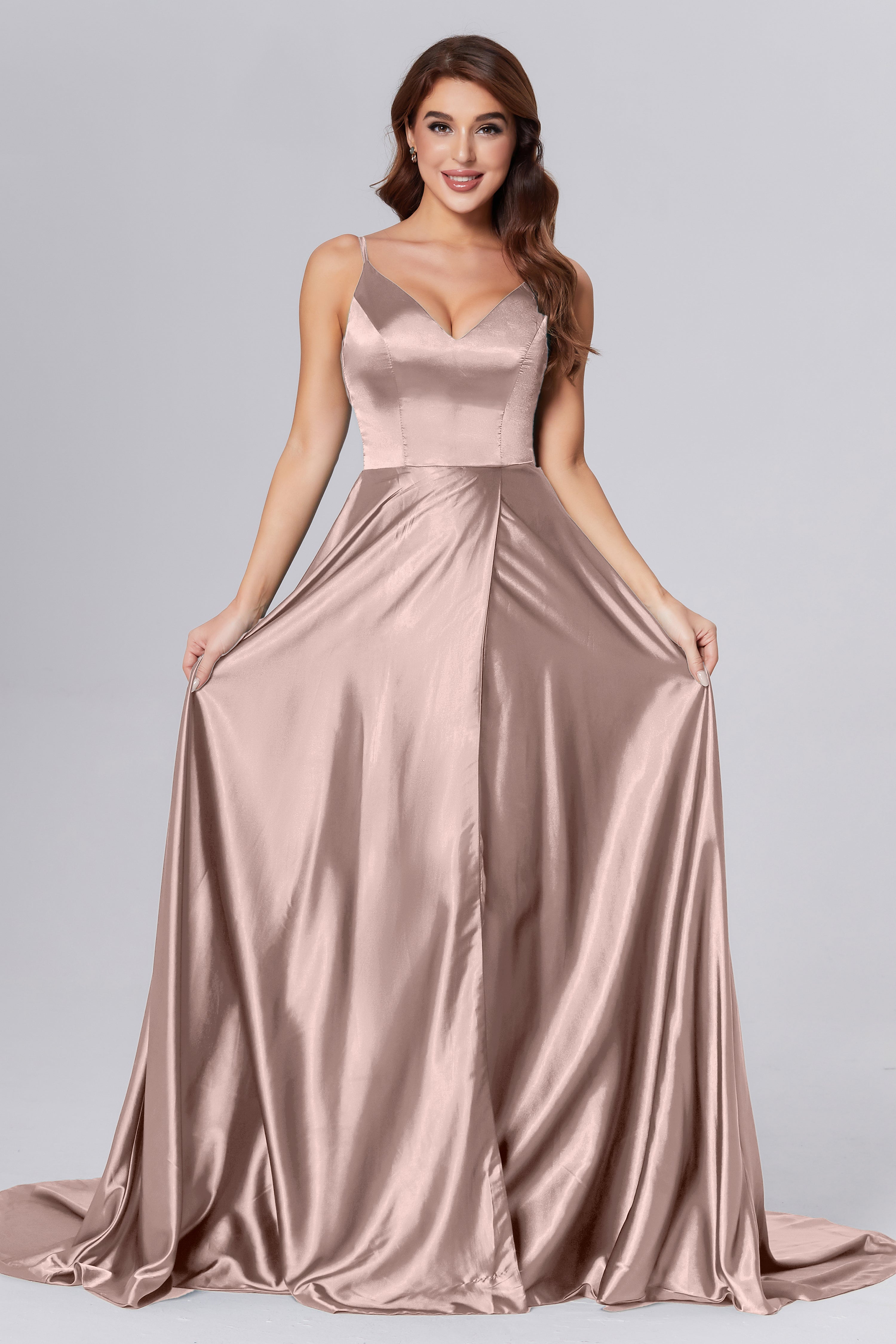 Spaghetti Straps Split Prom Dresses with Trailing