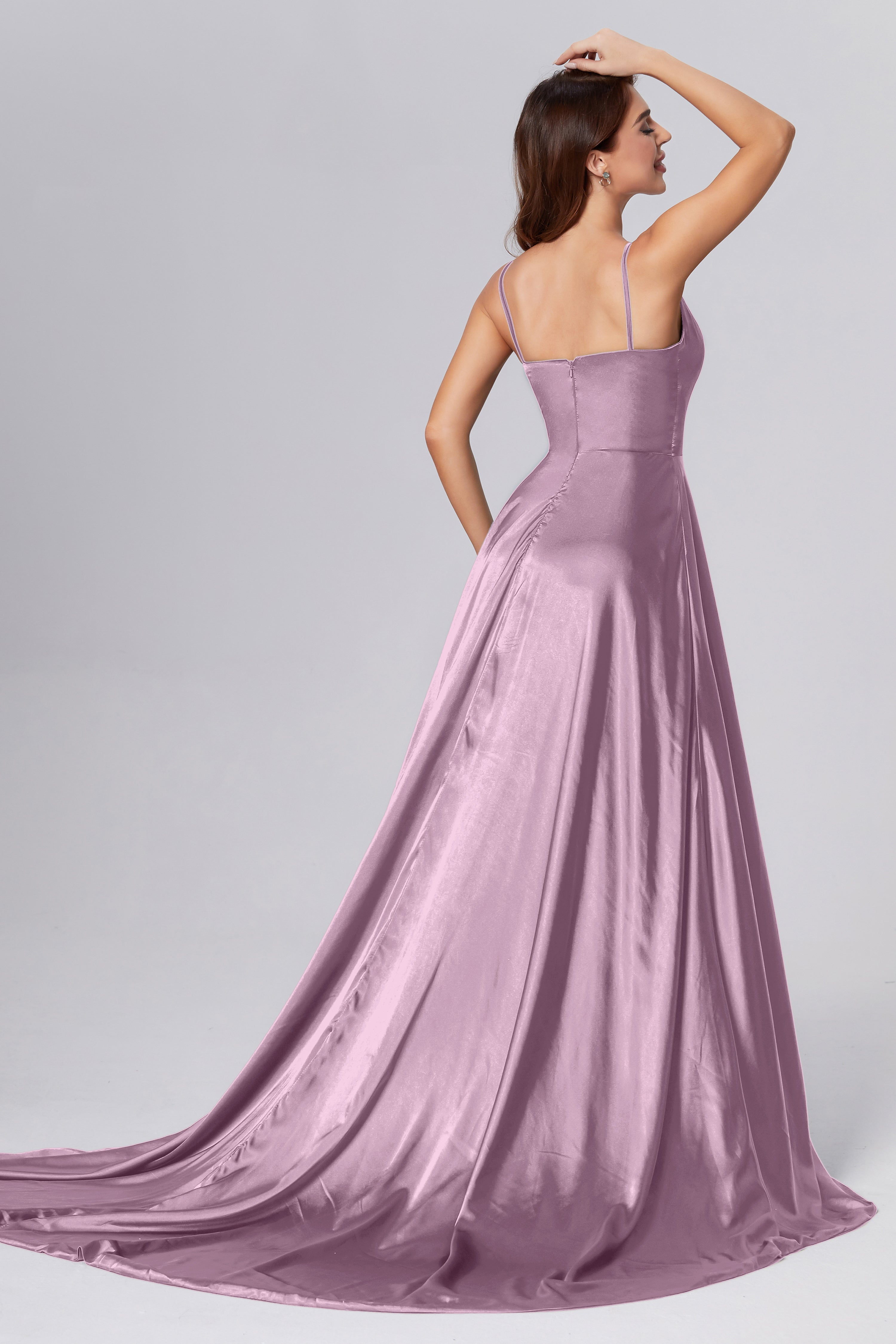 Spaghetti Straps Split Prom Dresses with Trailing