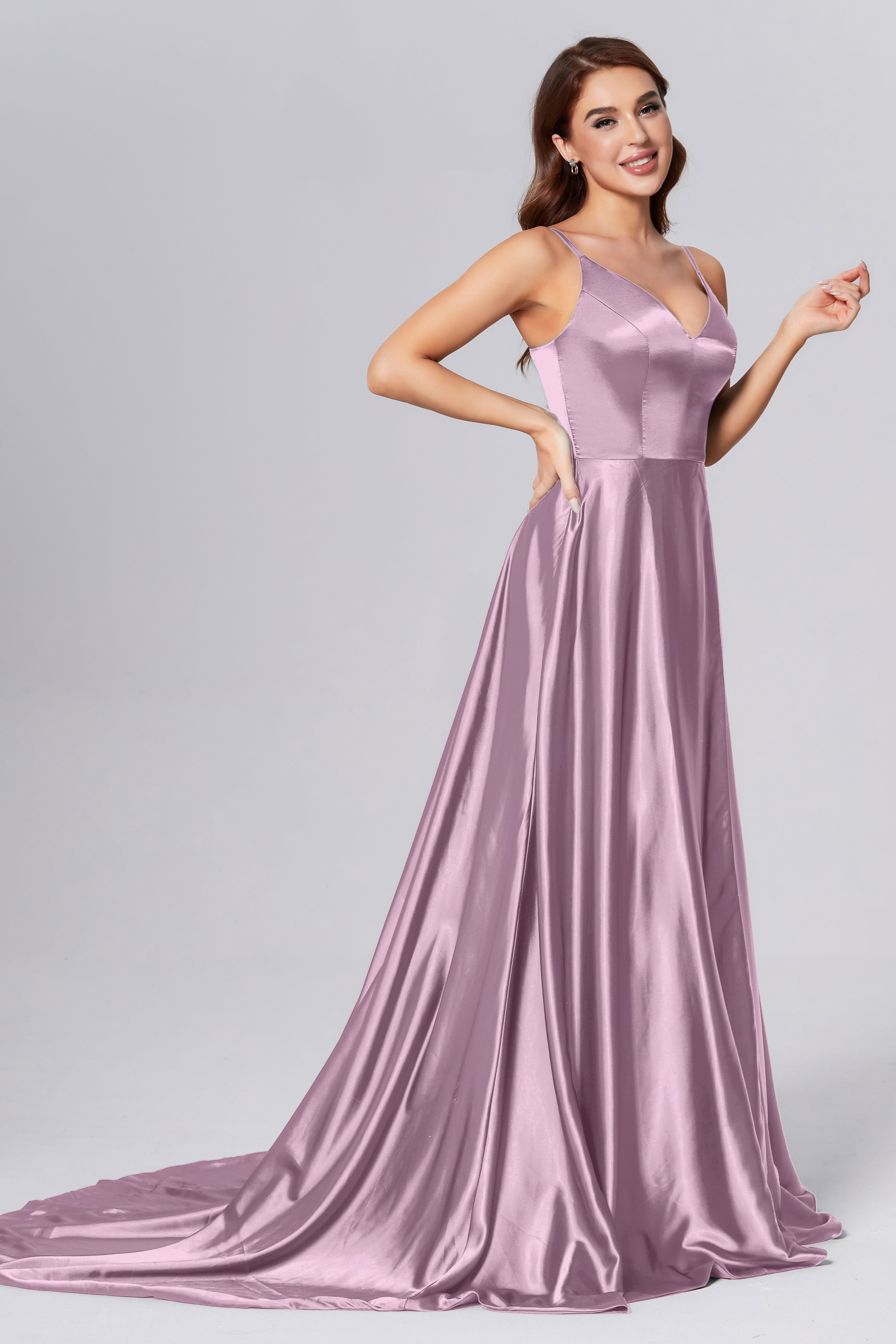 Spaghetti Straps Split Prom Dresses with Trailing