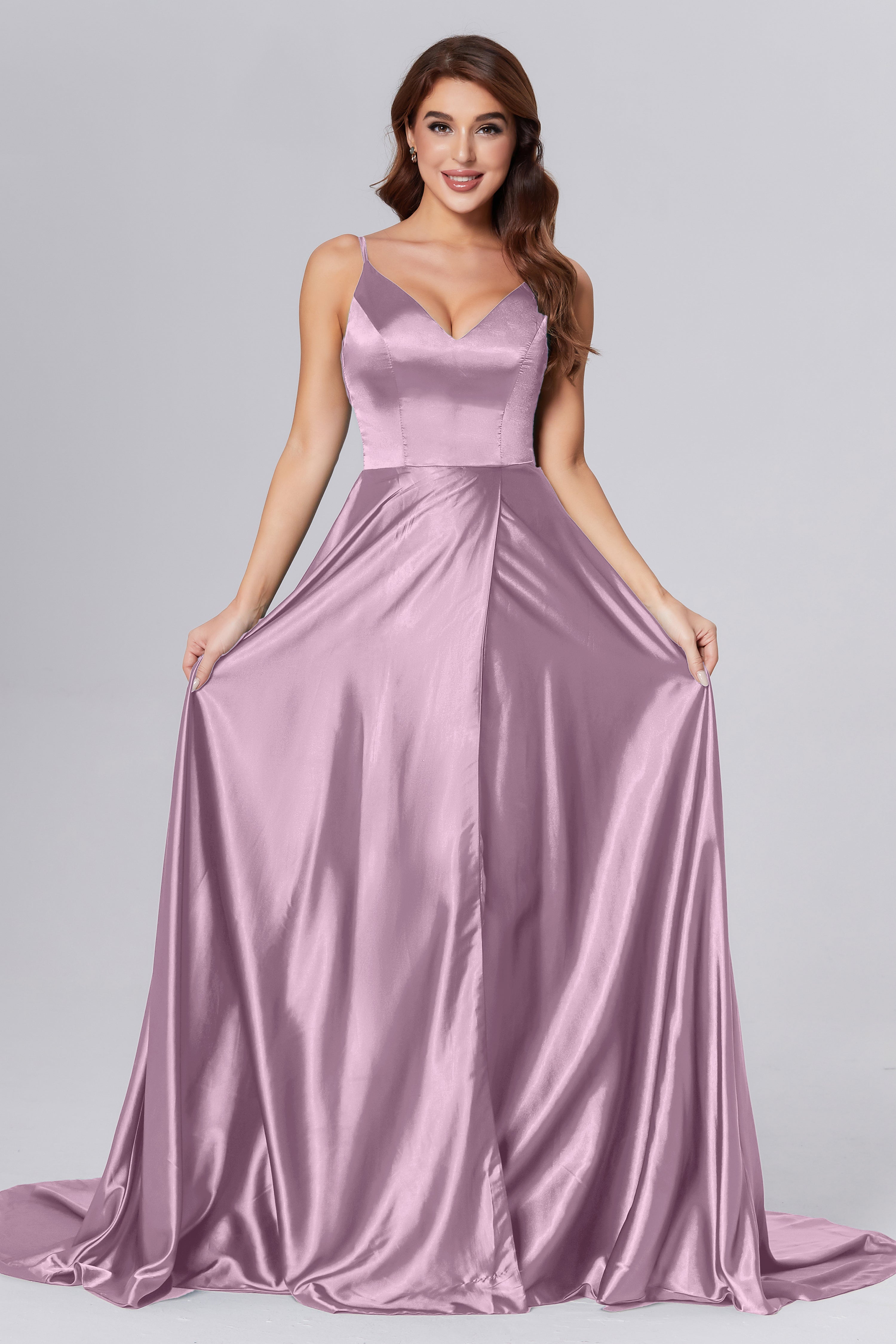 Spaghetti Straps Split Prom Dresses with Trailing