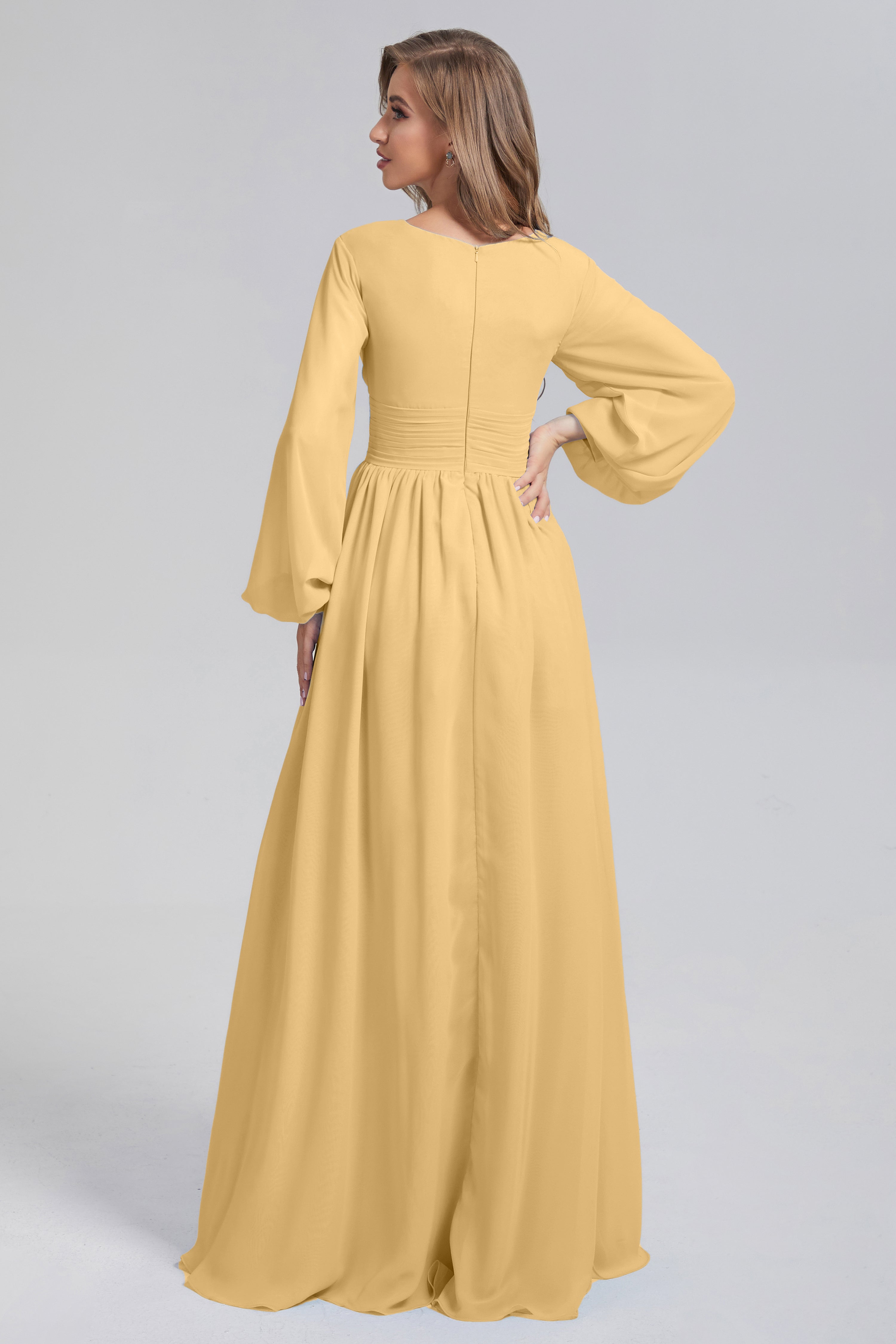 Split Long Sleeve Chiffon Prom Dresses