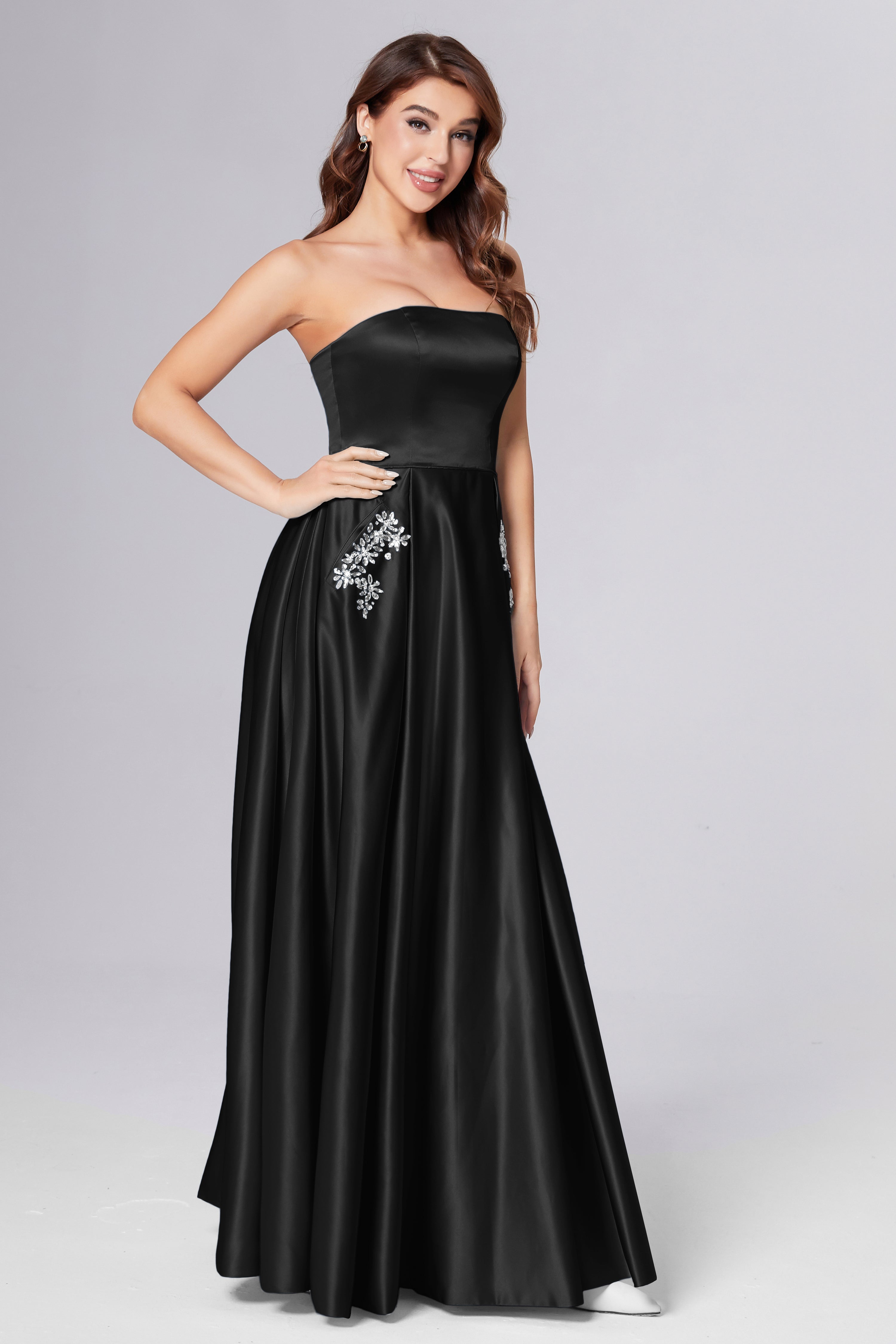 Strapless Beading Prom Dresses with Pockets