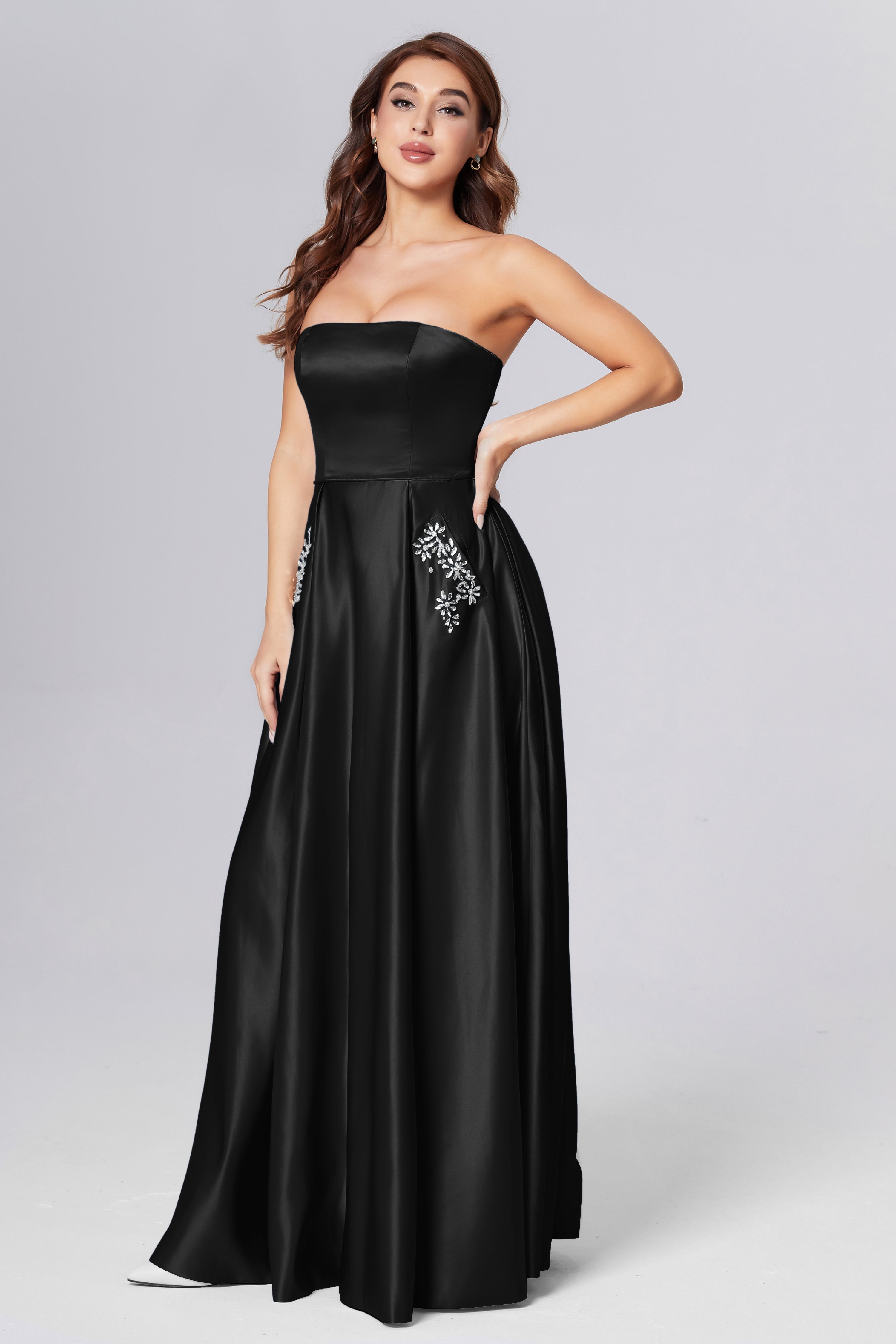 Strapless Beading Prom Dresses with Pockets
