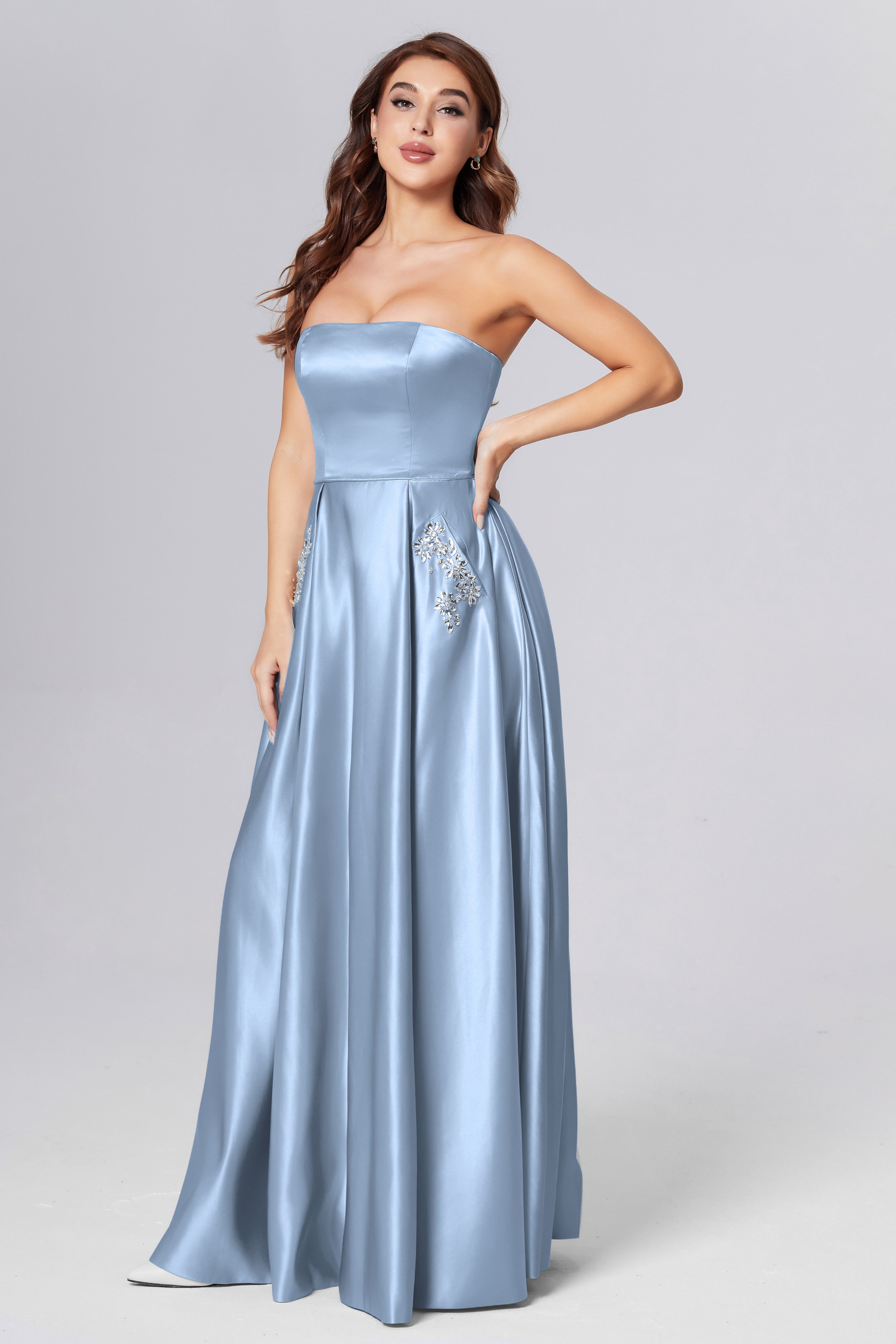 Strapless Beading Prom Dresses with Pockets