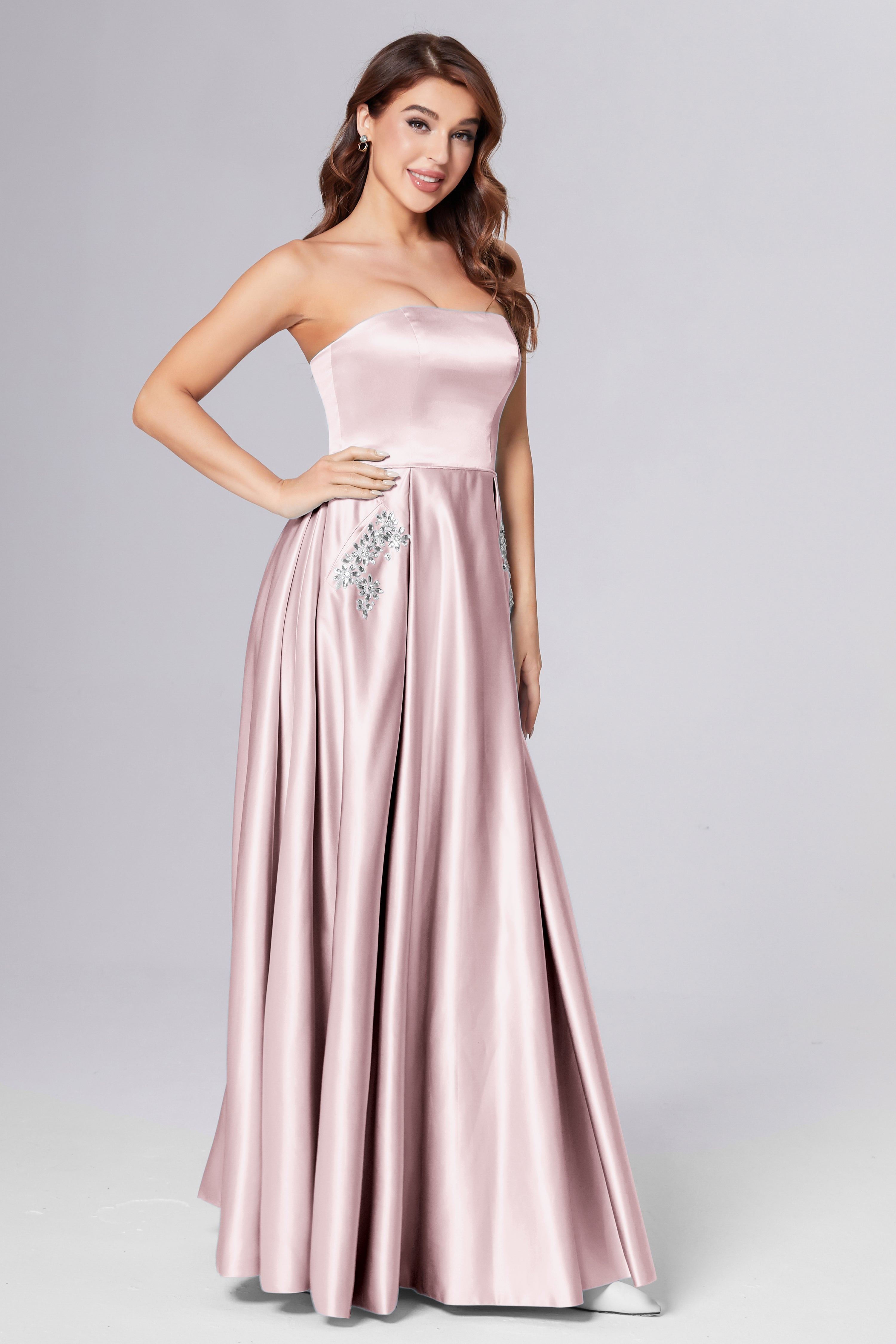 Strapless Beading Prom Dresses with Pockets