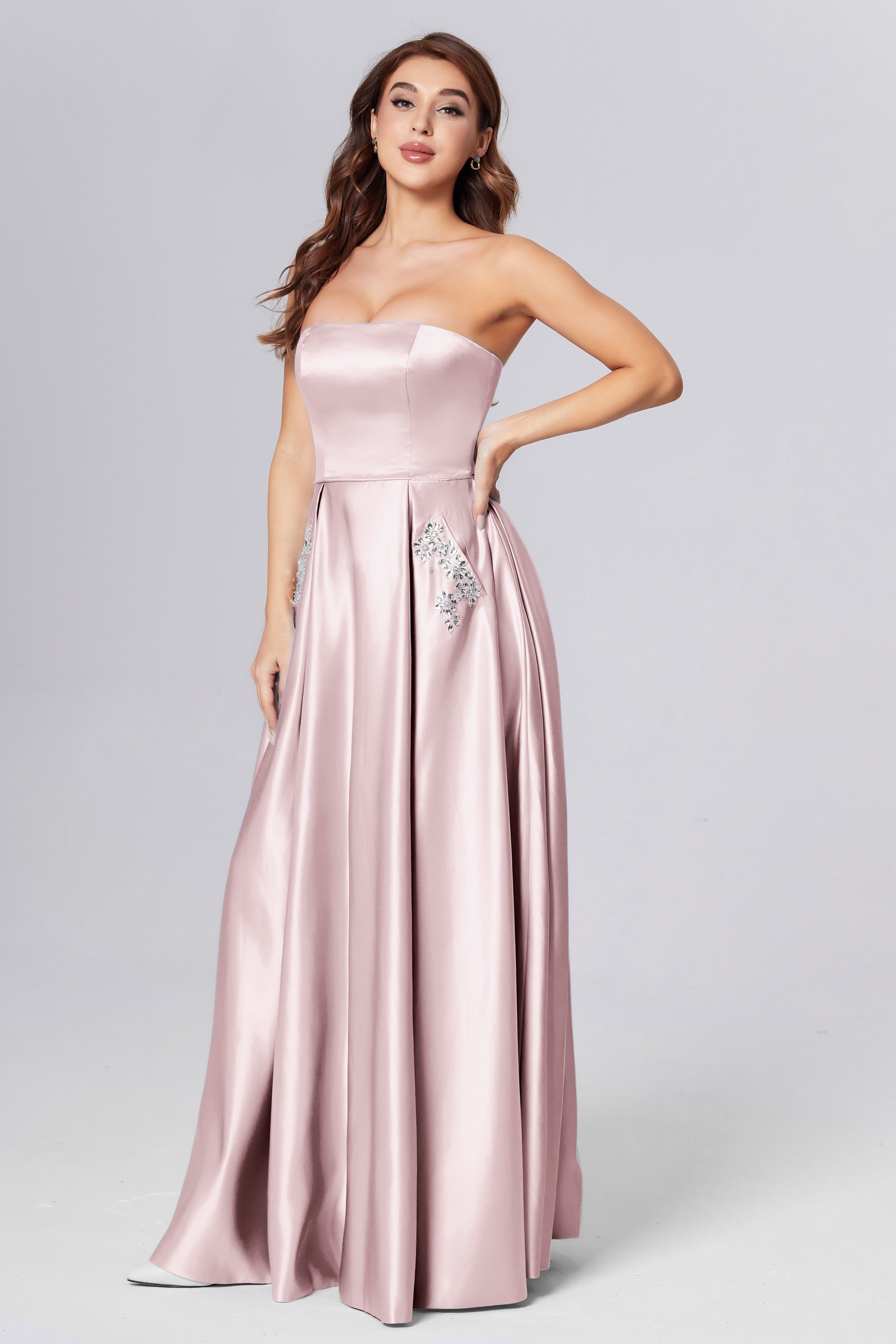 Strapless Beading Prom Dresses with Pockets