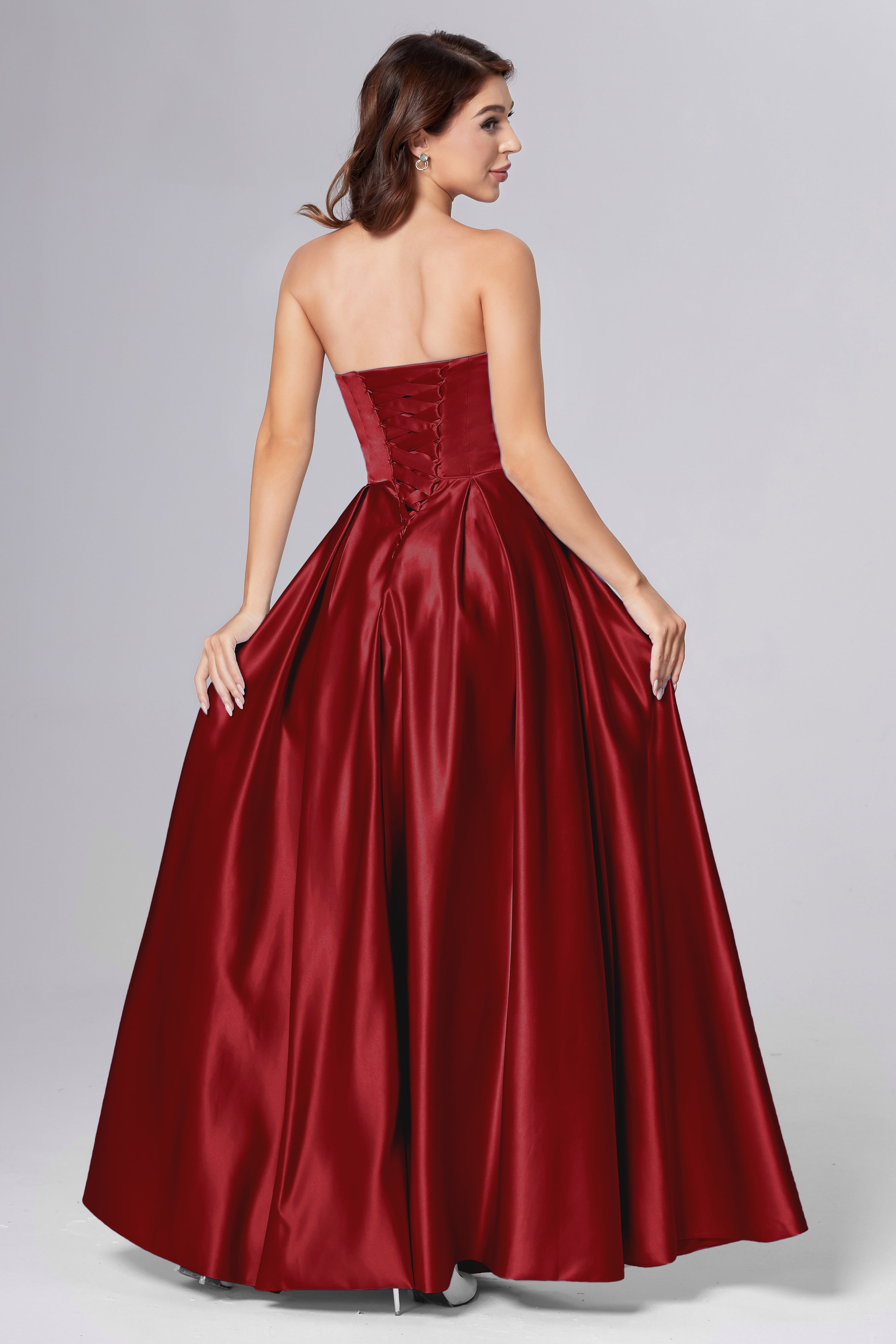 Strapless Beading Prom Dresses with Pockets