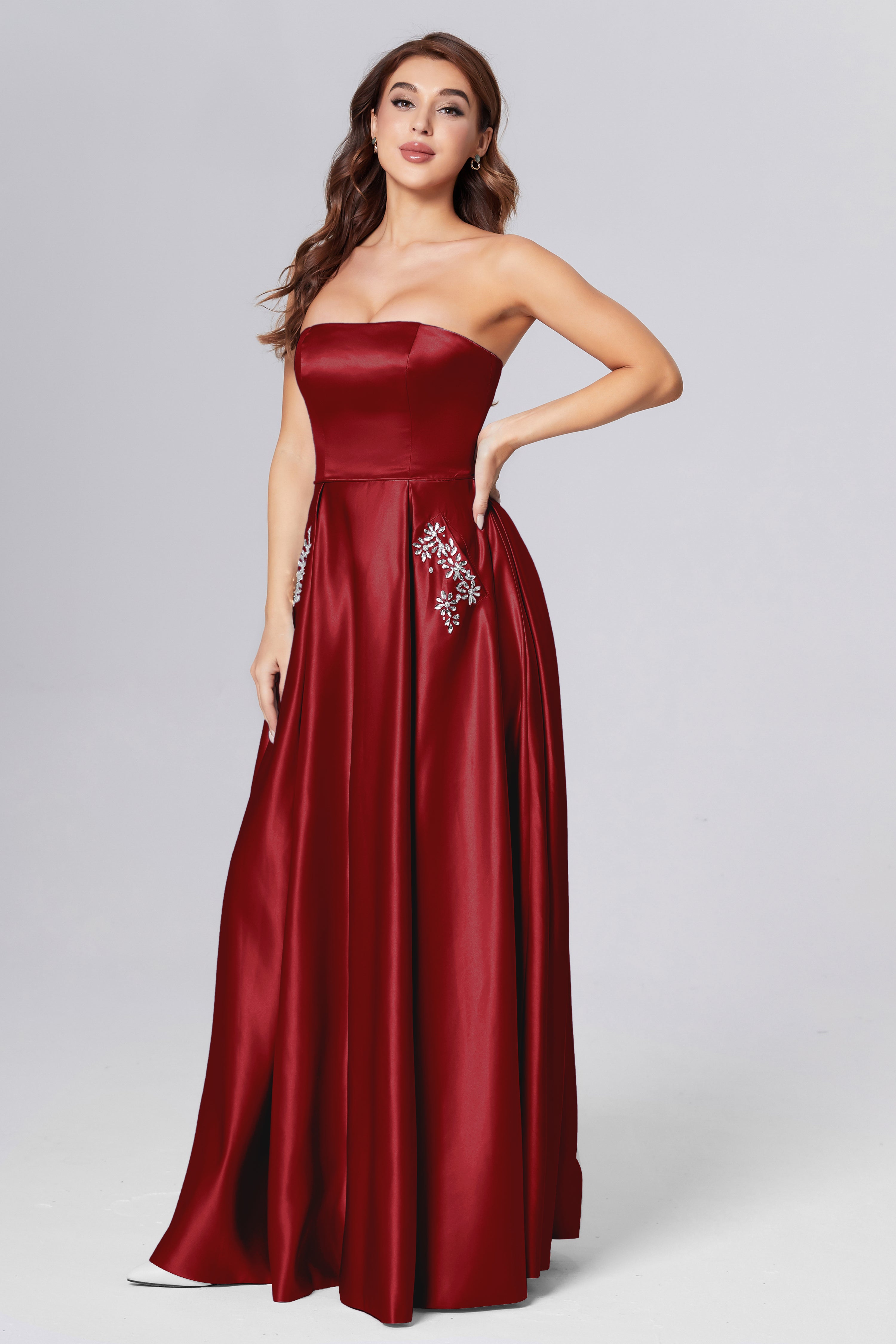 Strapless Beading Prom Dresses with Pockets