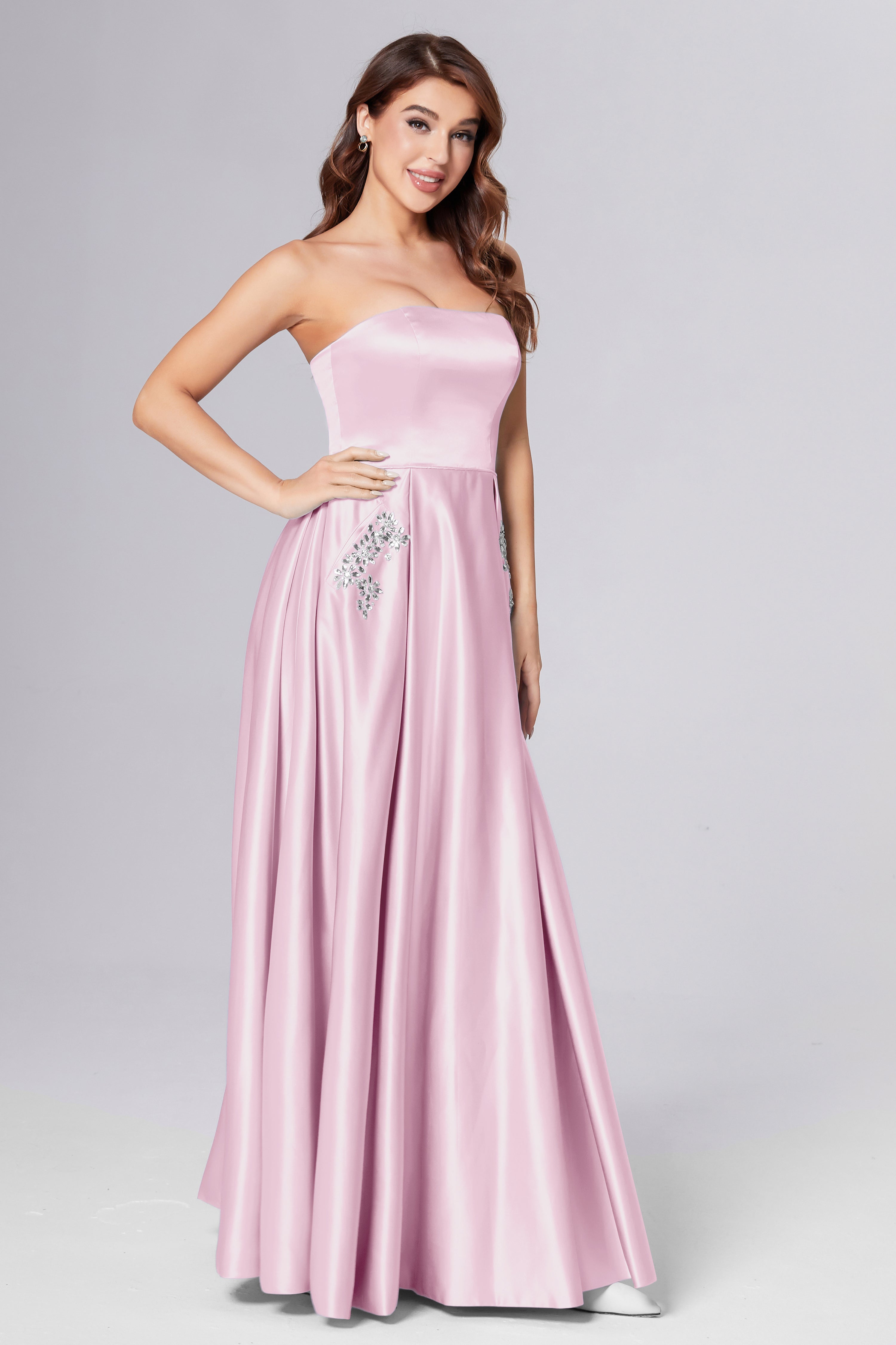Strapless Beading Prom Dresses with Pockets