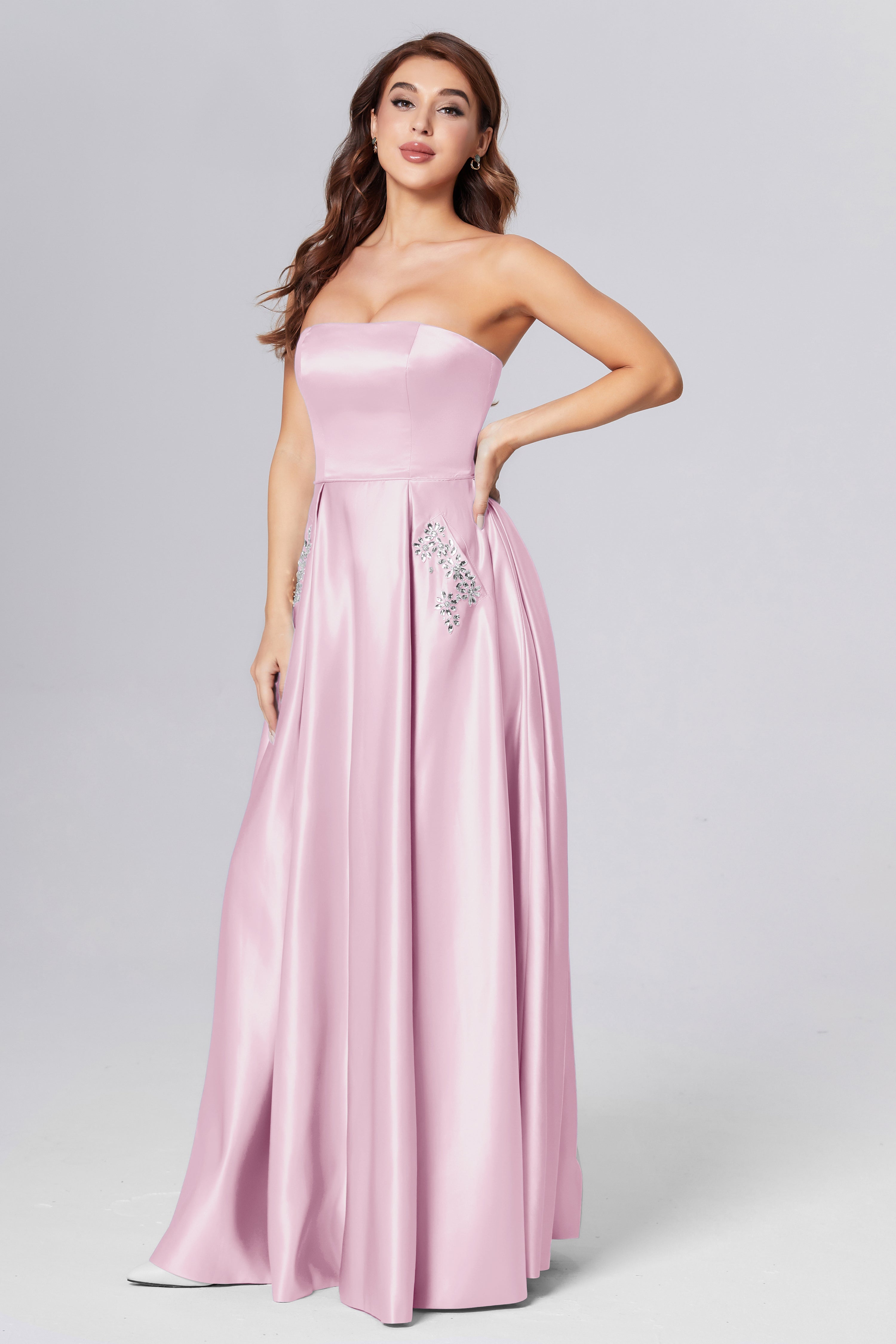 Strapless Beading Prom Dresses with Pockets