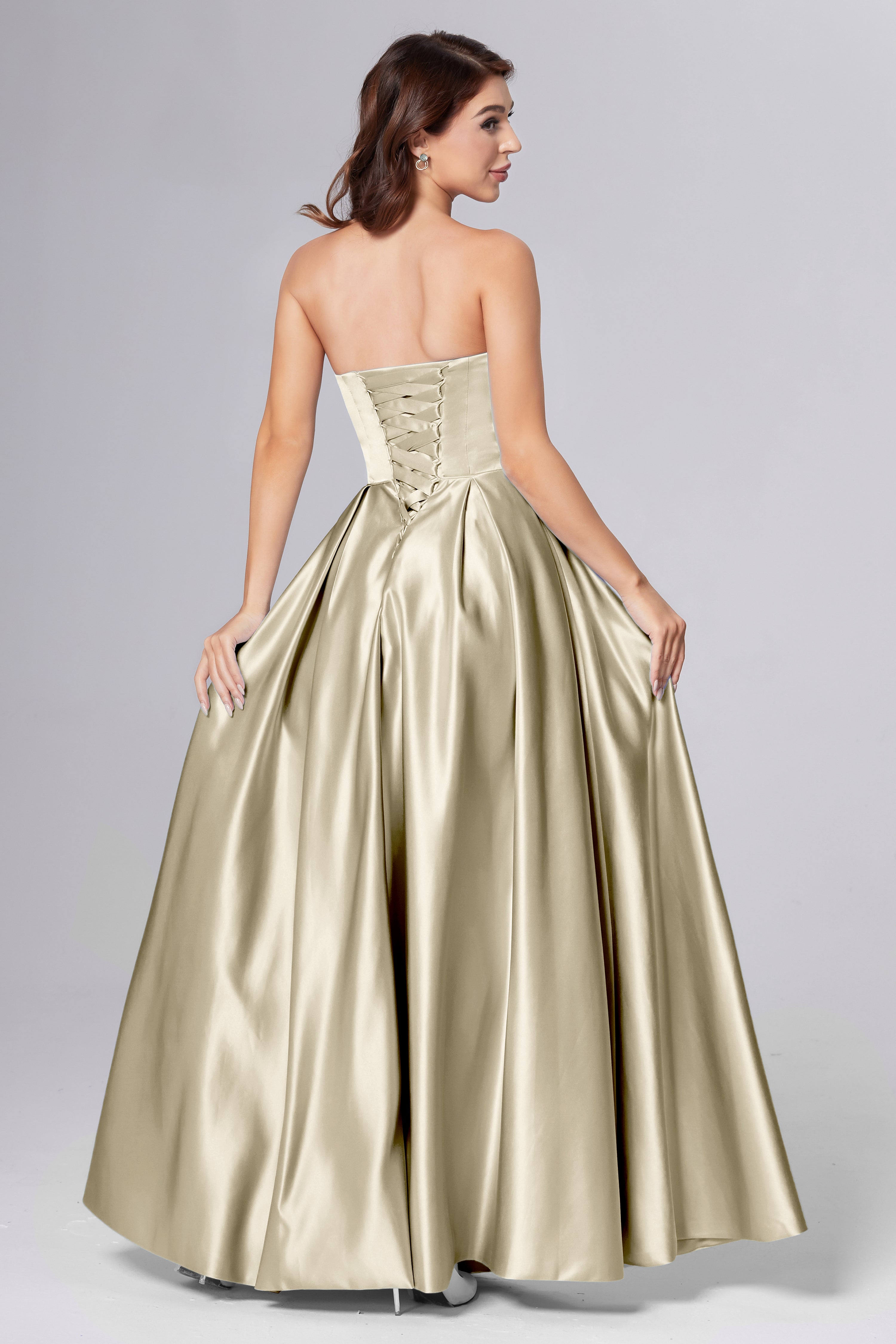 Strapless Beading Prom Dresses with Pockets